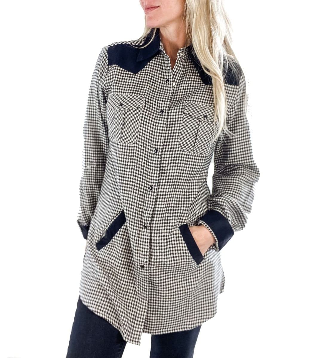 Brushed Houndstooth Tall Grass Shirt for Men - Medium Size in Classic Black | Comfortable Casual Button-Up for Office, Date Night & Outdoor Activities