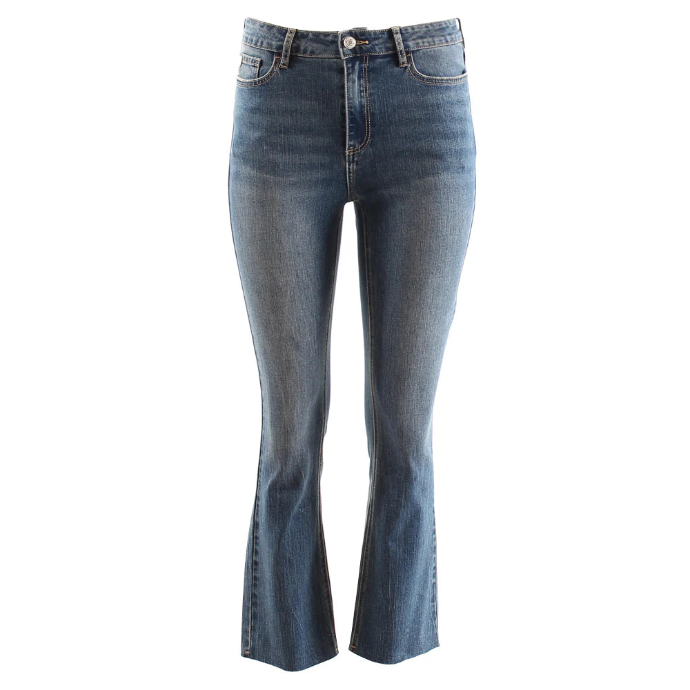 Alaia Women's Cropped Bootcut Jeans - Dark Blue Denim Pants for Casual Wear & Night Out | High Waist Stretch Comfort Fit