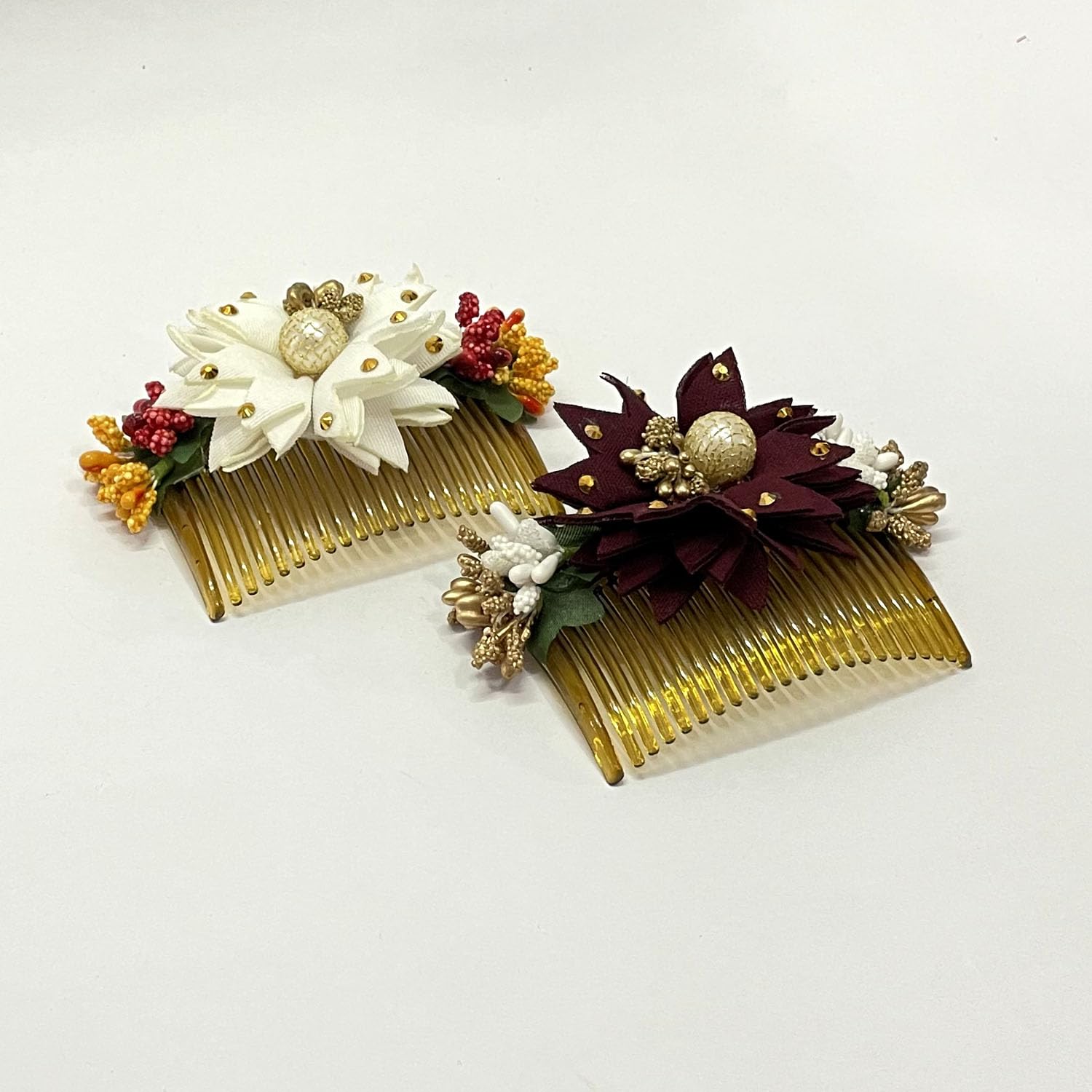 Maahal Elegant Bridal Side Flower Comb Hair Clip Set - 2Pc Wedding & Party Hair Accessories for Updos, Buns & Special Occasions