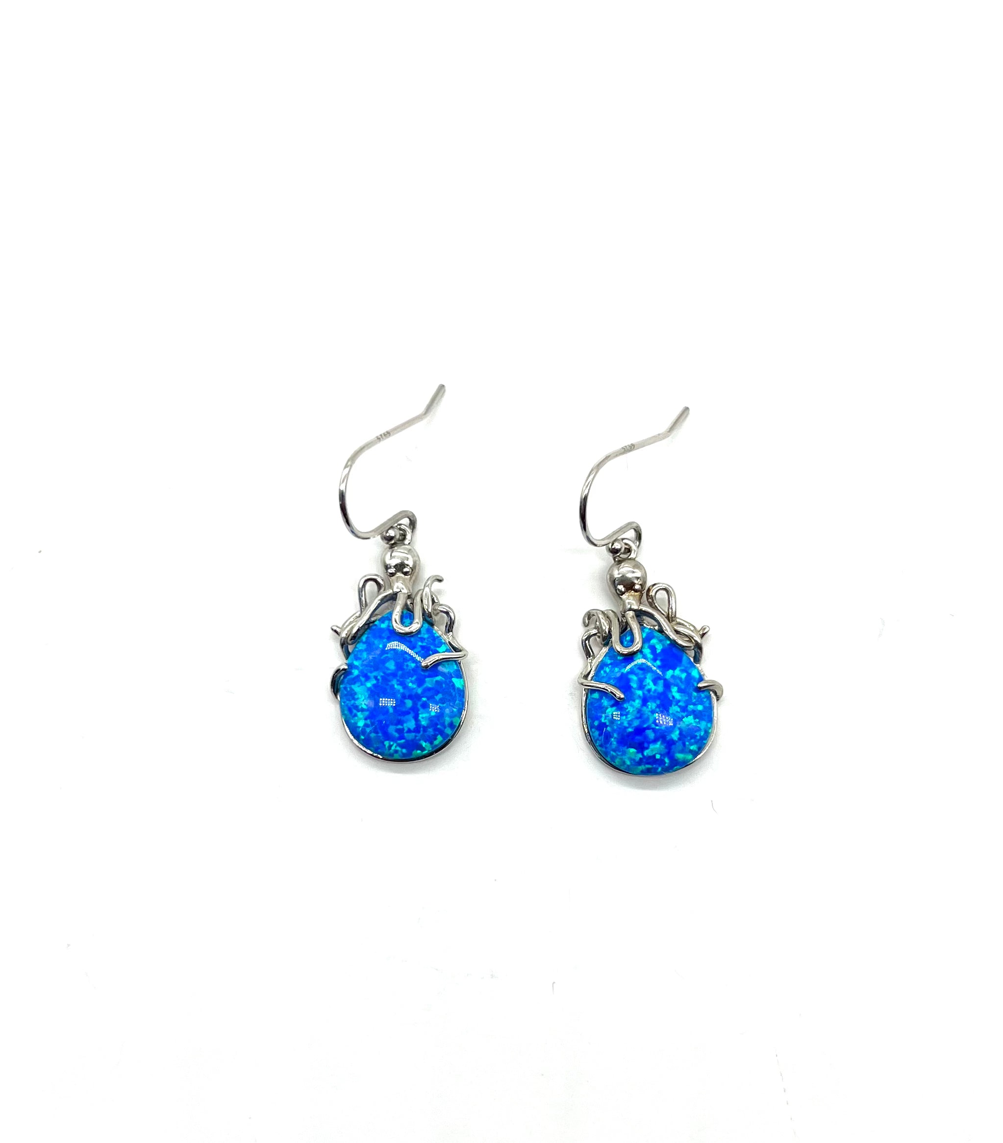 Authentic Sterling Silver Australian Opal Octopus Earrings – Handmade Dangle Jewelry for Women, Gift for Ocean Lovers | Perfect for Beach Parties, Boho Fashion & Unique Gifts