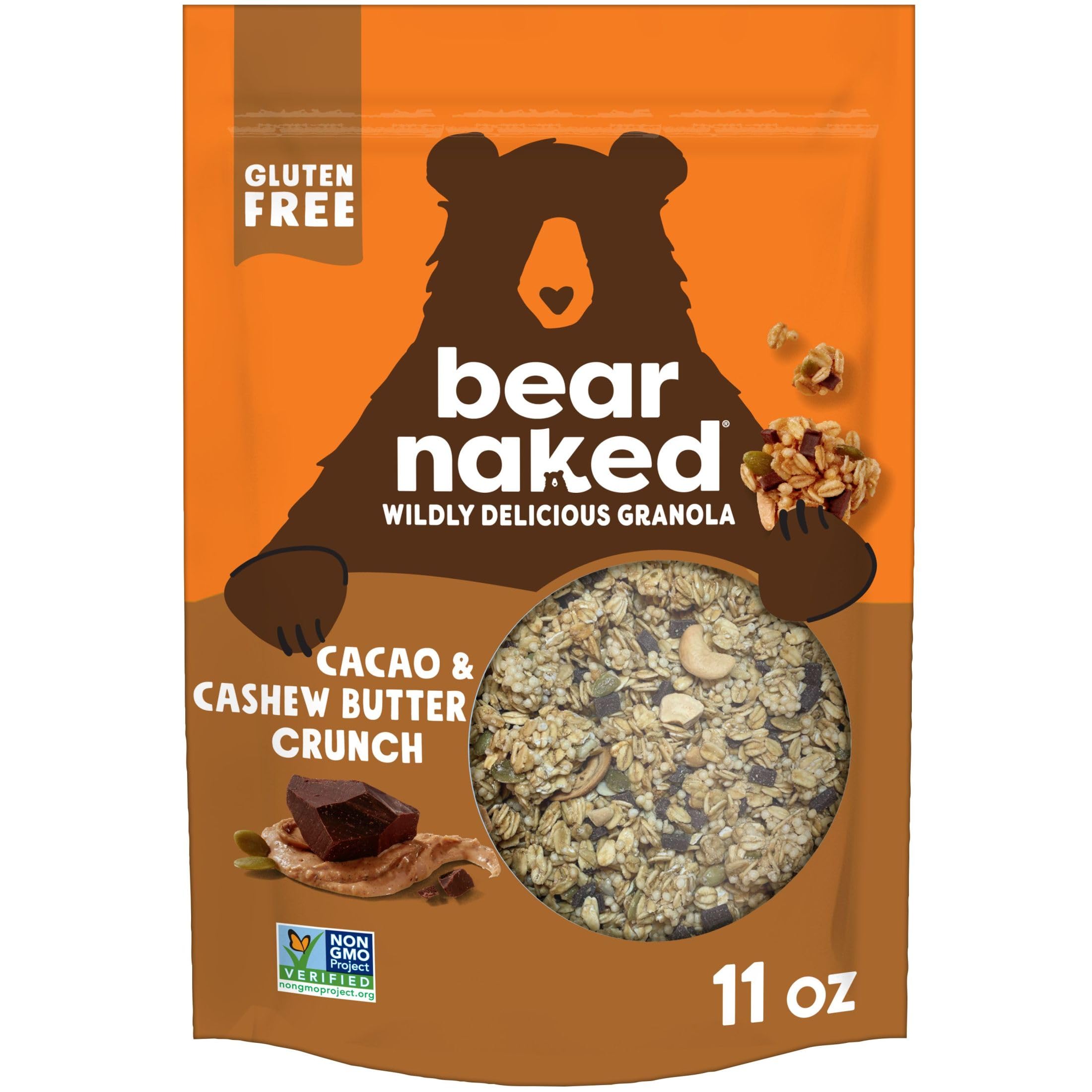 Bear Naked Granola Cereal - Whole Grain Granola with Cacao & Cashew Butter Crunch - Healthy Breakfast Snacks & On-the-Go Energy Bars - 11oz Resealable Bag (Pack of 1) - Perfect for Breakfast, Hiking & Office Snacks