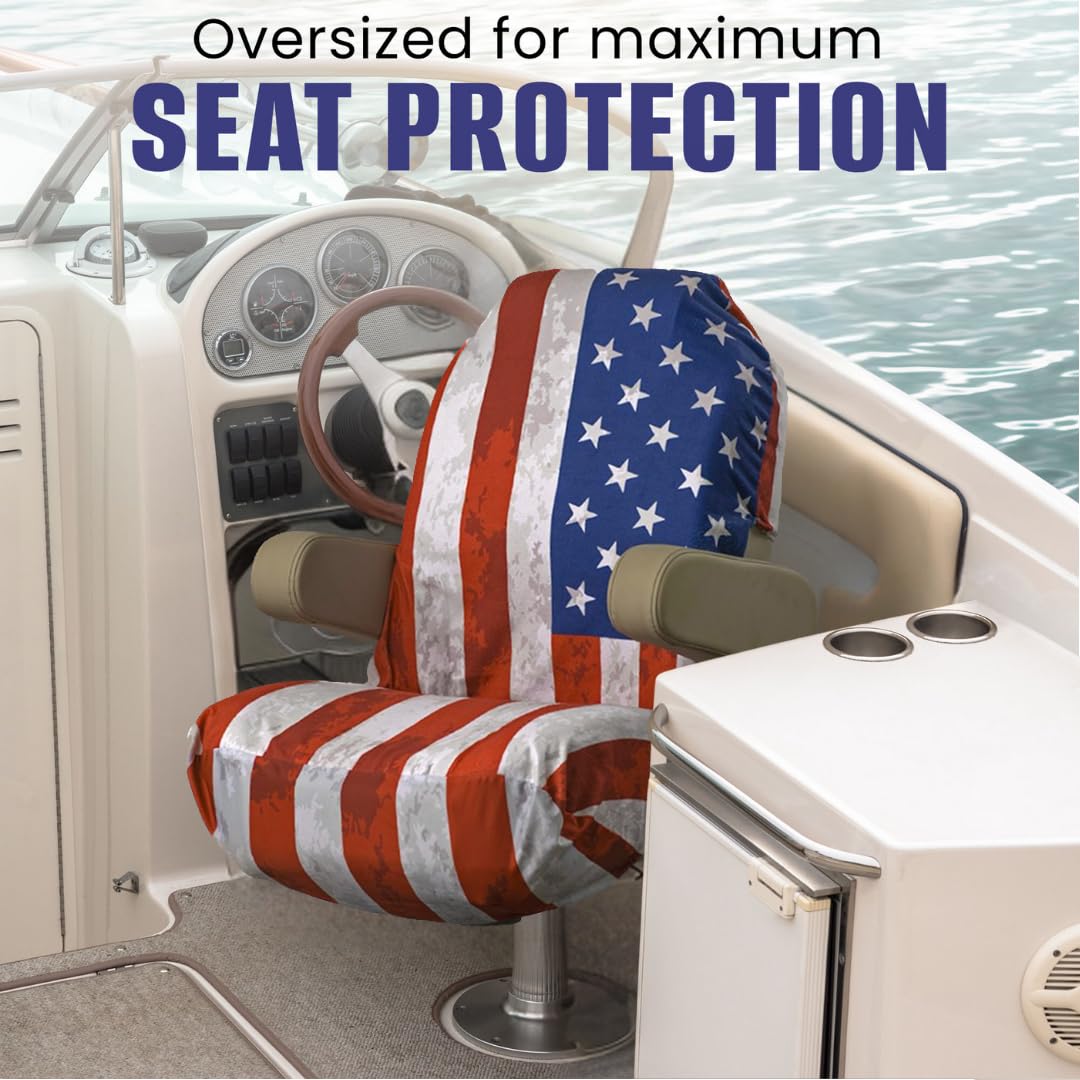 Premium Microfiber Boat Seat Cover with USA Flag Design - Quick-Drying, Universal Fit for Captain's Chairs & Pontoon Boats - Perfect for Fishing, Yachting & Water Sports Protection