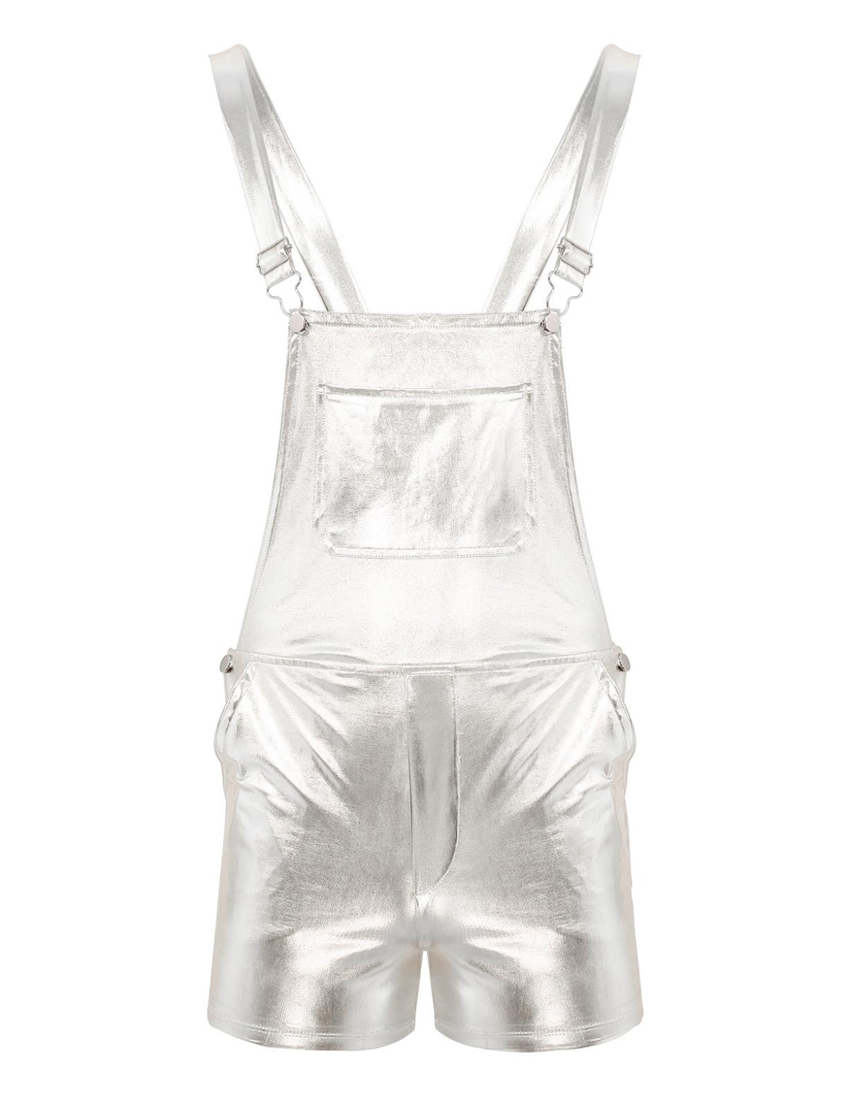 Doomiva Men's Shiny Metallic Bib Overalls - Adjustable Suspender Shorts & Dungarees for Fancy Dress, Clubwear, Cosplay and 80s Theme Parties | Comfortable & Stylish Retro Fashion
