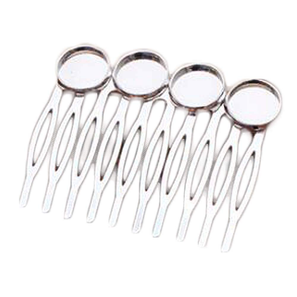 5 Pcs Silver Tone 10 Teeth Metal Side Comb with Cabochon Setting - DIY Hairpin for Bridal, Cosplay & Vintage Hairstyles - Decorative Hair Accessories for Women