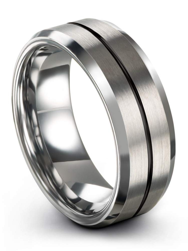 Tungsten Carbide Wedding Band Ring 8mm - Blue Black Center Line with Beveled Edge for Men & Women | Brushed & Polished Finish | Custom Engraving for Anniversary & Engagement | Perfect for Everyday Wear & Special Occasions