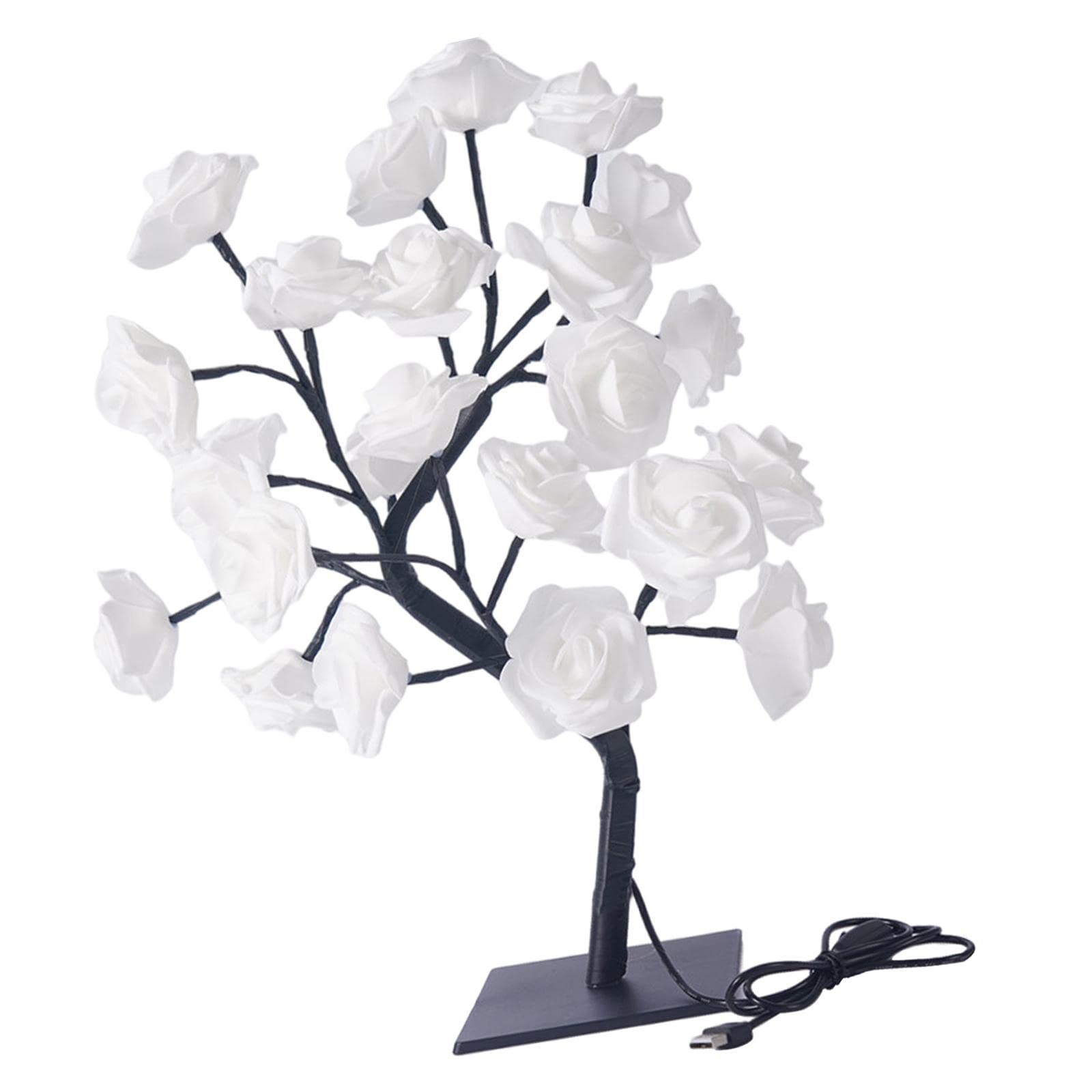 Baoblaze Artificial LED Rose Flower Tree Light - USB Fairy Desk Lamp & Night Light, White Rose Bonsai for Home, Festival, Christmas Decor - Perfect Gift for Women, Romantic Dinner & Bedroom Ambiance