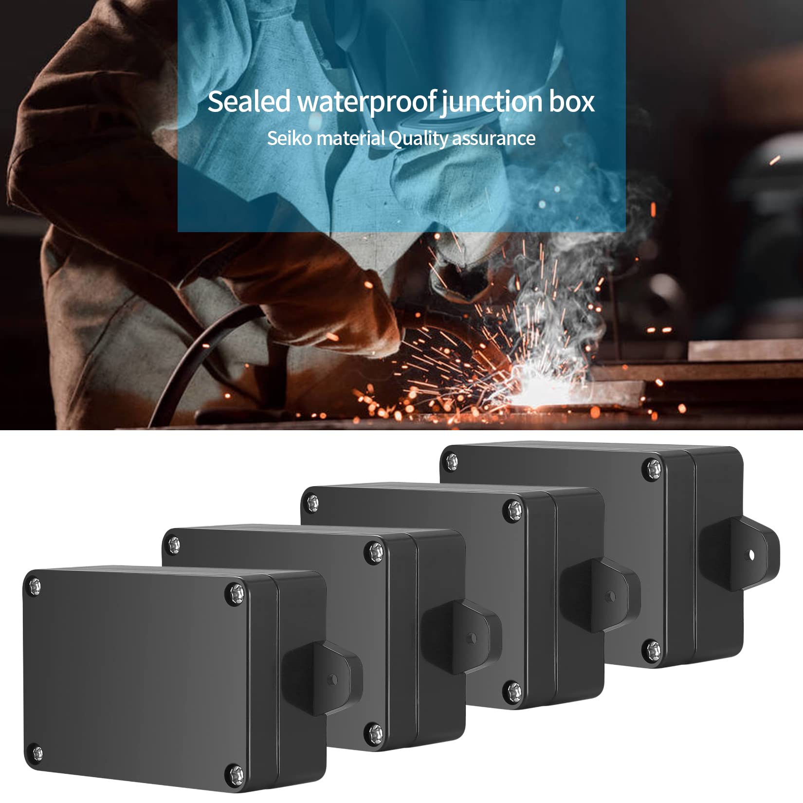 4 Pcs IP65 Waterproof Junction Boxes - Outdoor Electrical Enclosure, Dustproof Plastic Project Box with Fixed Ears - Ideal for Garden Lighting, Security Cameras & Solar Panel Wiring