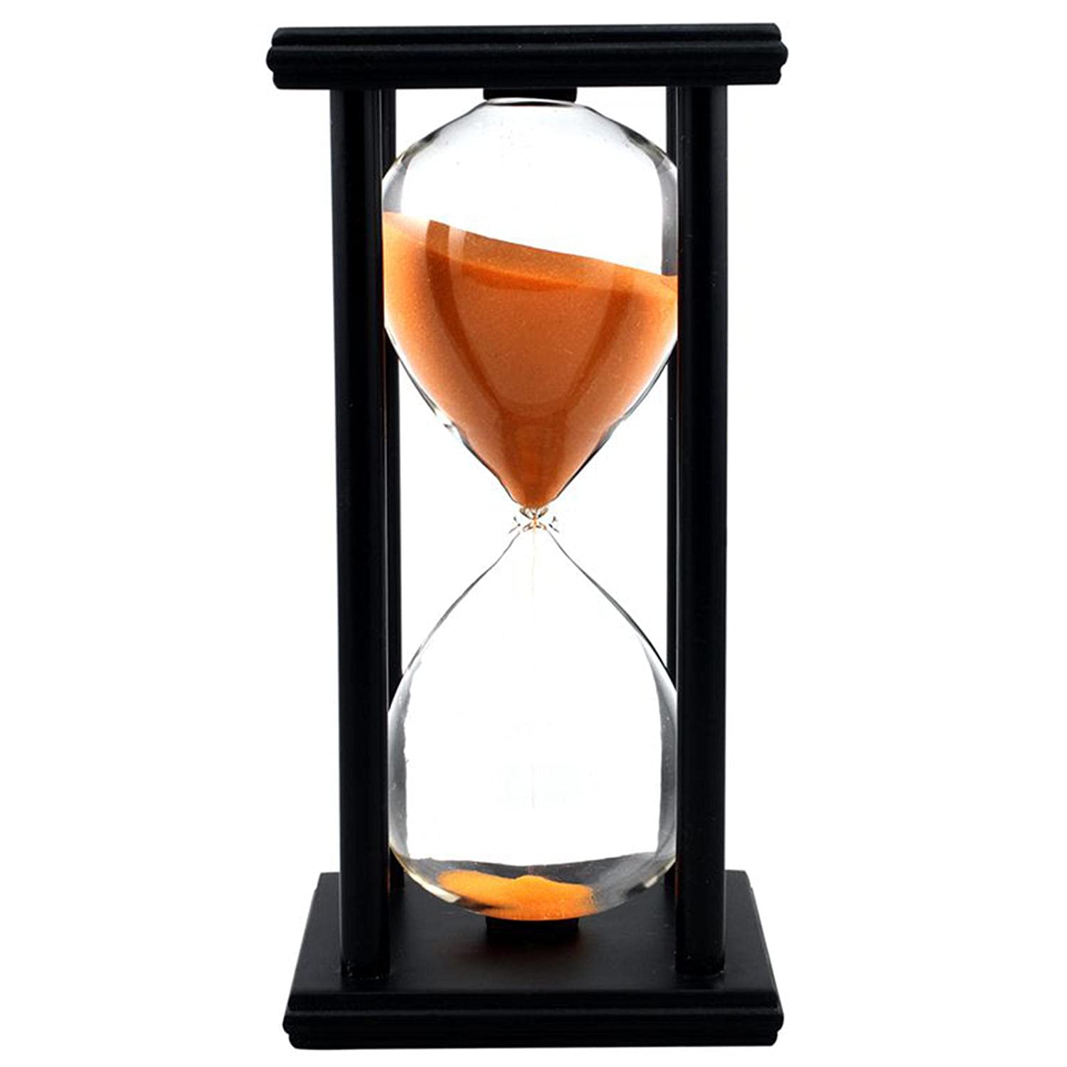 60 Minute Wooden Sand Hourglass Timer - Black Frame with Orange Sand - Unique Home & Office Decor, Meditation Timer, Kitchen Timer, Gift Idea for Men & Women