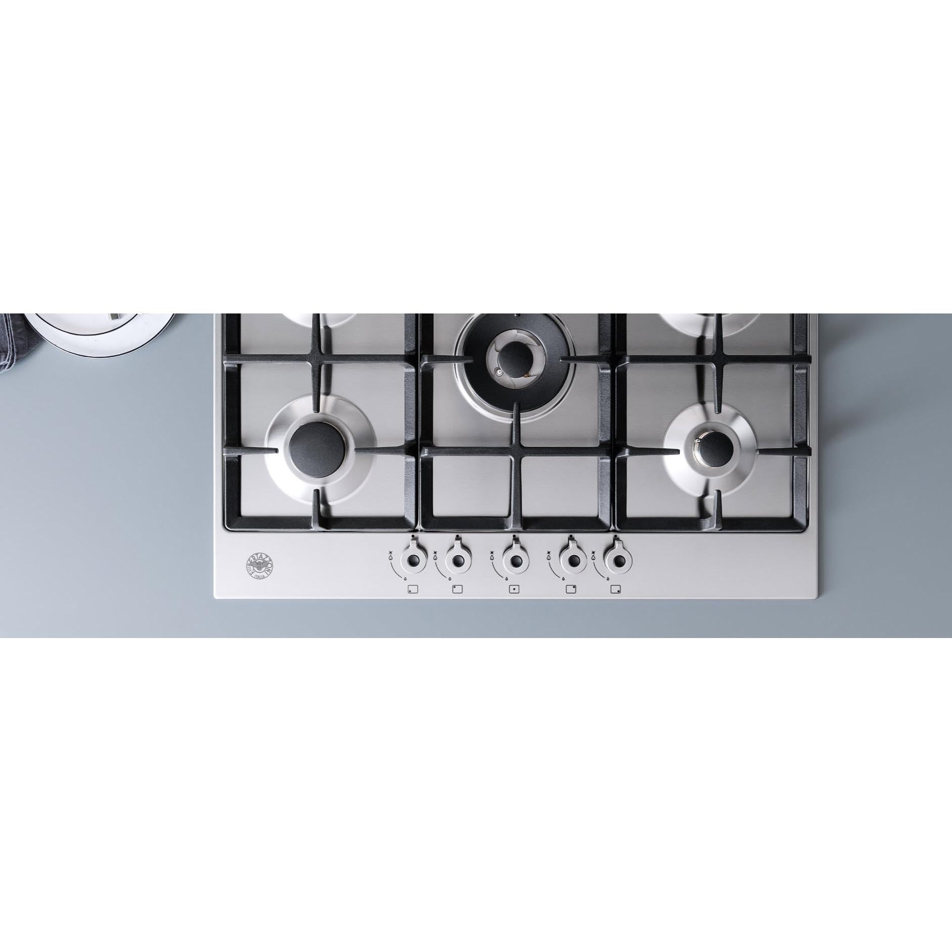 Bertazzoni 36 Inch 5-Burner Built-In Gas Cooktop - Professional Grade Stainless Steel Cooktop for Home Kitchen | Perfect for Gourmet Cooking & Entertaining