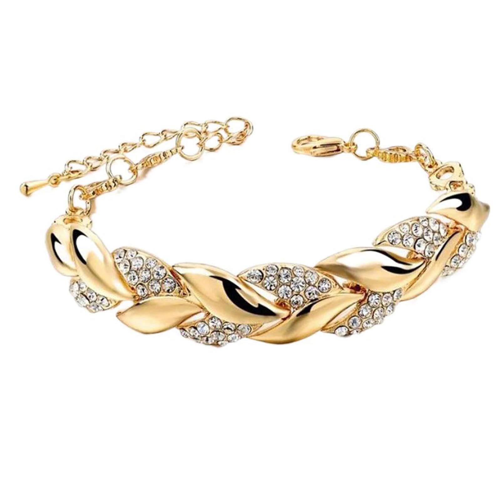 Elegant Adjustable Golden Leaf Rhinestone Bracelet for Women & Girls - Perfect for Parties, Weddings & Everyday Wear
