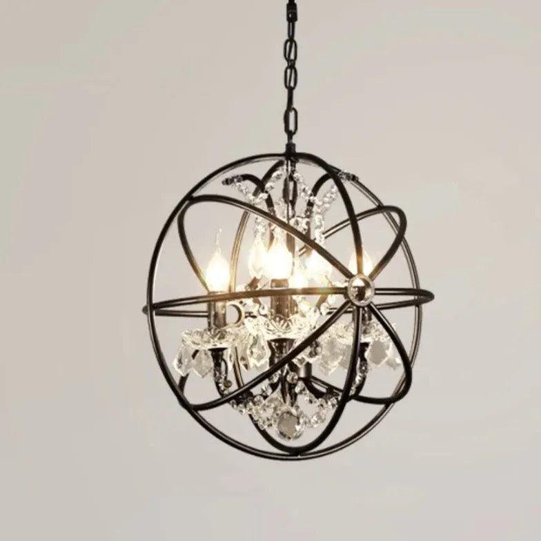 Vintage Spherical Wrought Iron Crystal Chandelier - Elegant Ceiling Light Fixture for Dining Room, Living Room & Bedroom Decor
