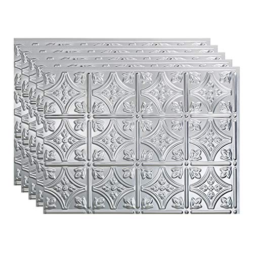 FASÄDE Traditional Pattern 1 Decorative Vinyl Backsplash Panel - 18x24 Inches Brushed Aluminum (5 Pack) - Perfect for Kitchen, Bathroom & Laundry Room Wall Protection