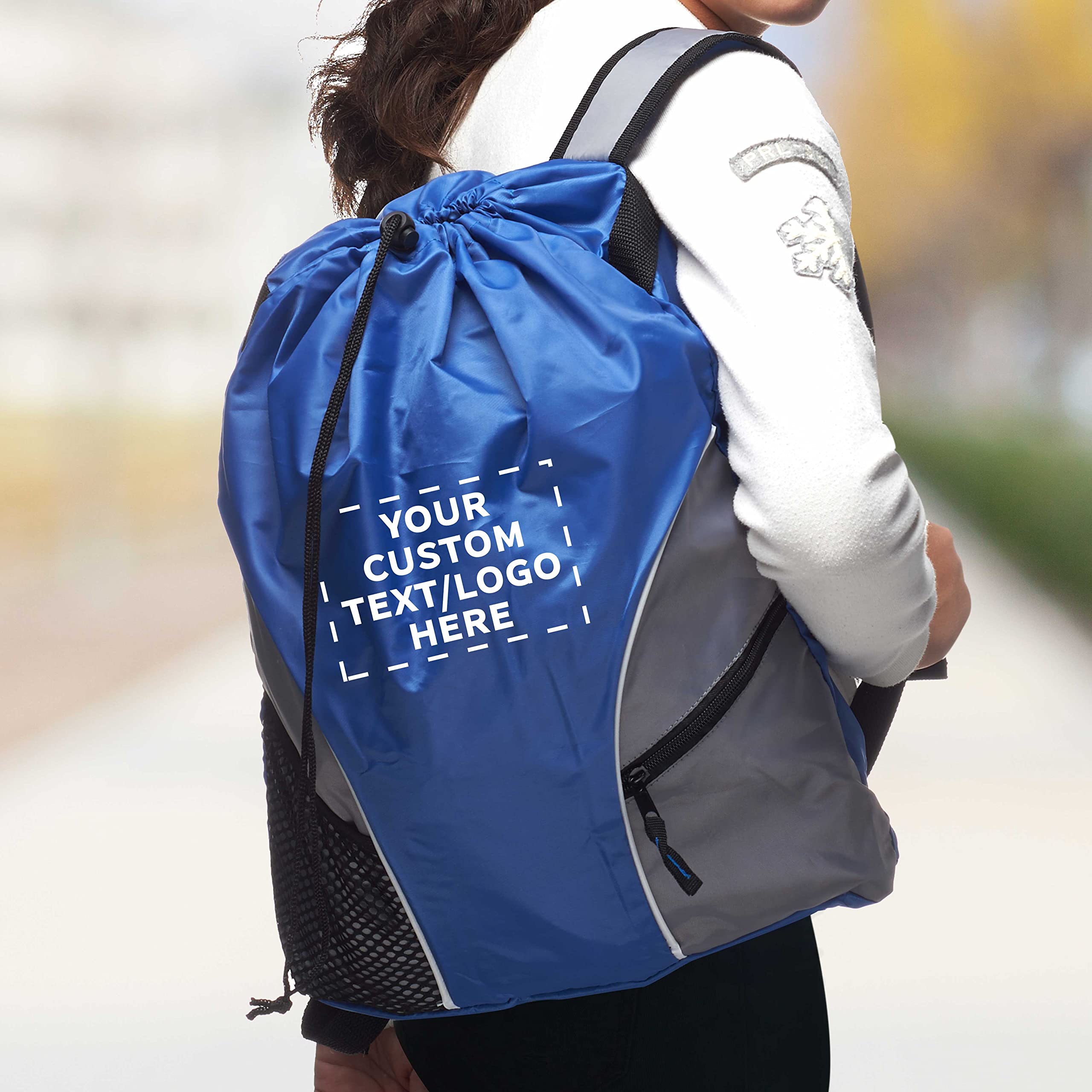Custom Sporter Drawstring Backpacks - Set of 24 Bulk Pack | Personalized Cinch Bags, Gym & Travel Backpacks | Lightweight Unisex Backpack in Blue | Perfect for Sports, School, Travel & Outdoor Activities
