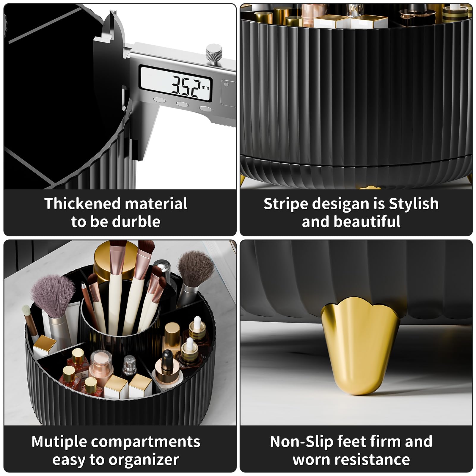 360° Rotating Makeup Brush Holder Organizer - Countertop Cosmetic & Skincare Storage with Gift Box - Perfect for Vanity, Desktop, Bathroom (Black) - Ideal for Organizing Brushes, Lipsticks & Beauty Tools
