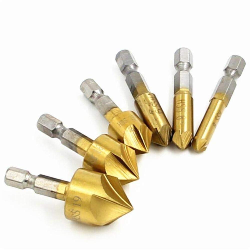 6pcs HSS Chamfer Drill Bit Set - 90 Degree Countersink Bits with Hex Shank (6mm-19mm) for Woodworking, Metal Drilling & DIY Projects