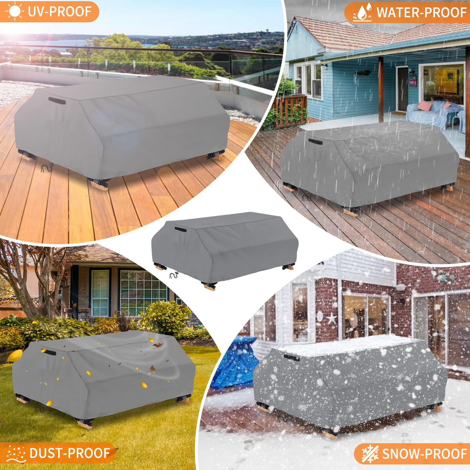 Waterproof Picnic Table Cover for 6 ft Outdoor Table - Windproof 70/72 Inch Grey Patio Bench Cover - Perfect for Backyard BBQs, Camping & Park Gatherings