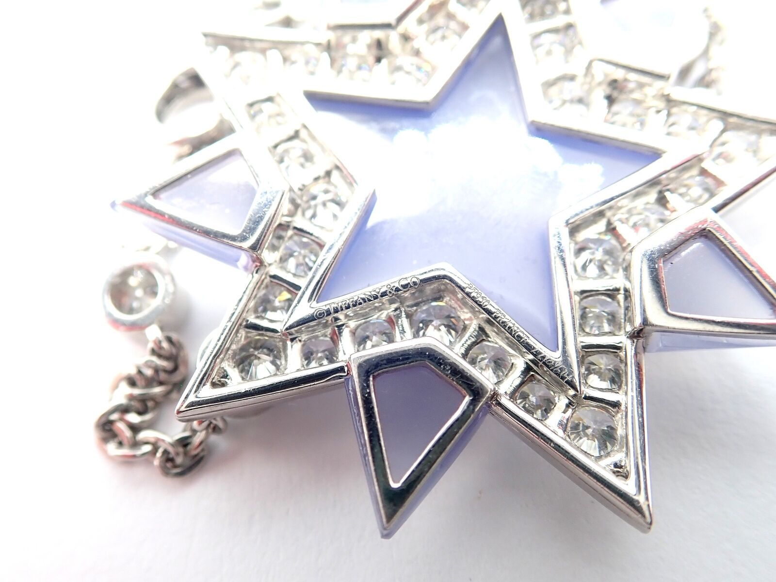 Authentic Tiffany & Co Platinum Diamond Blue Chalcedony Star Pendant Necklace - Perfect for Anniversary Gifts, Valentine's Day & Special Occasions