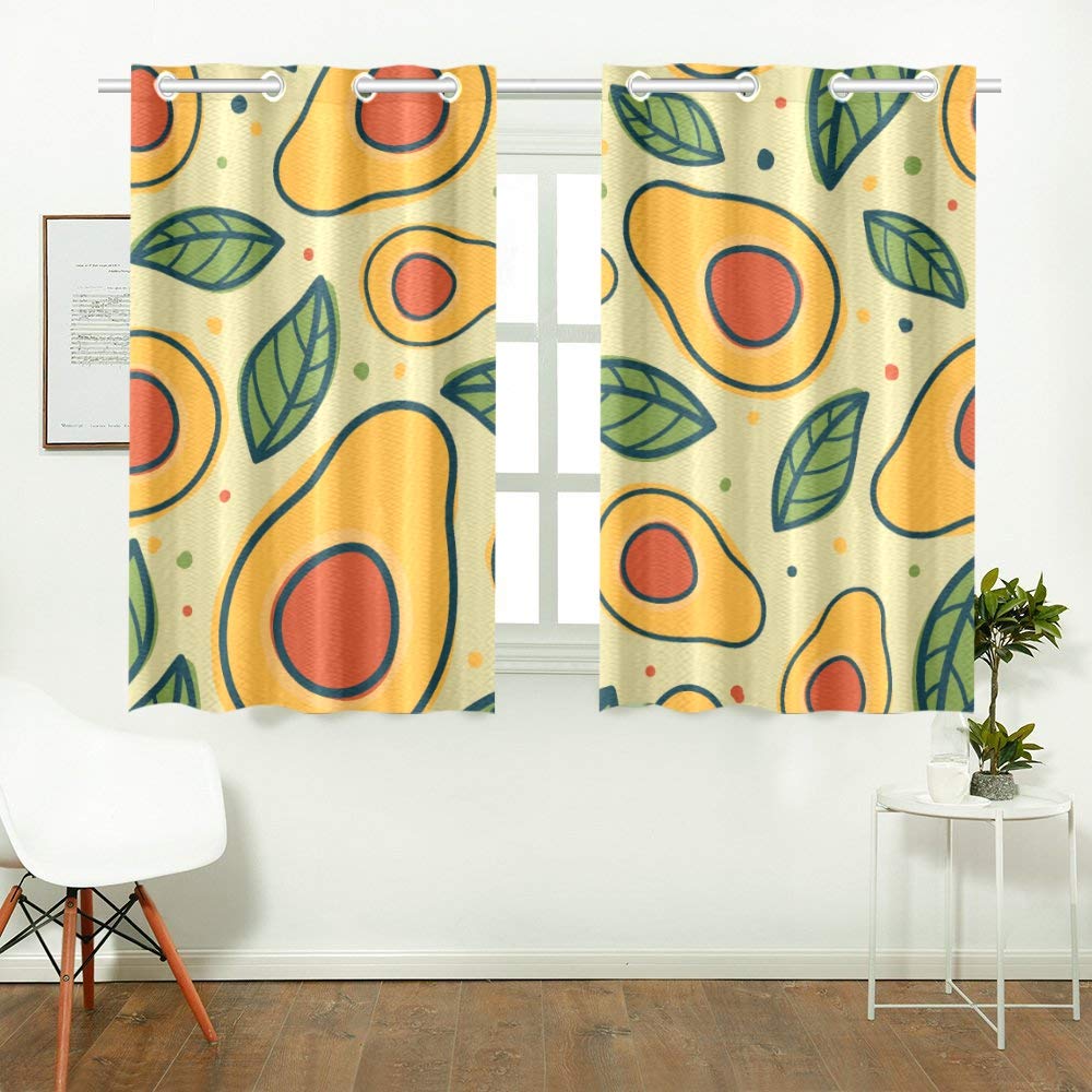 HRRPS Avocado Print Kitchen Curtains - Modern Blackout Window Drapes 2 Panel Set (52x39 Inch) for Kitchen, Cafe & Office Decor - Perfect for Sun Protection & Privacy in Home & Commercial Spaces