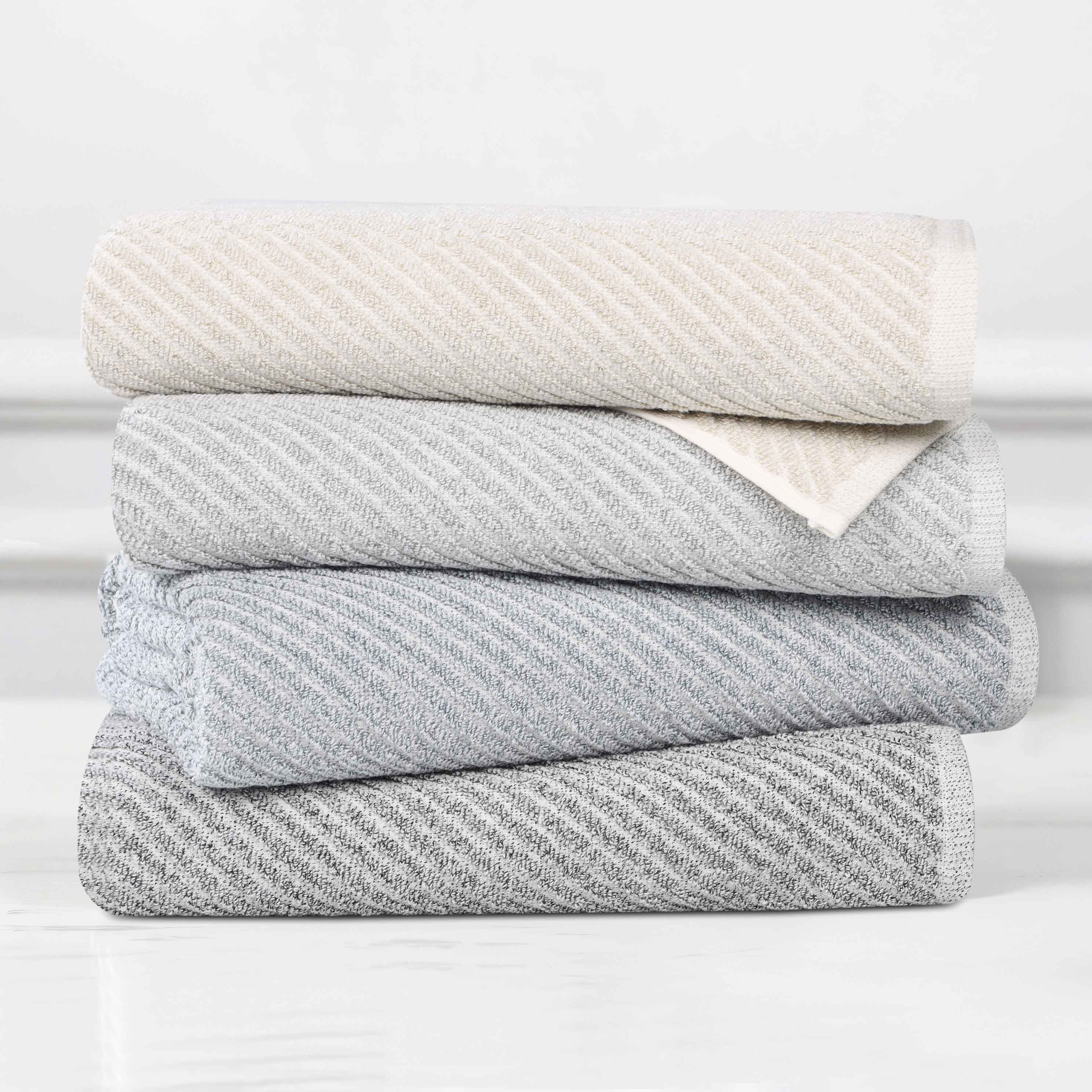 Amelia Cotton Blend Diagonal Stripes Bath Towels Set of 2 - Ultra Soft & Absorbent Large Bath Sheets for Spa, Beach & Luxury Bathroom Decor