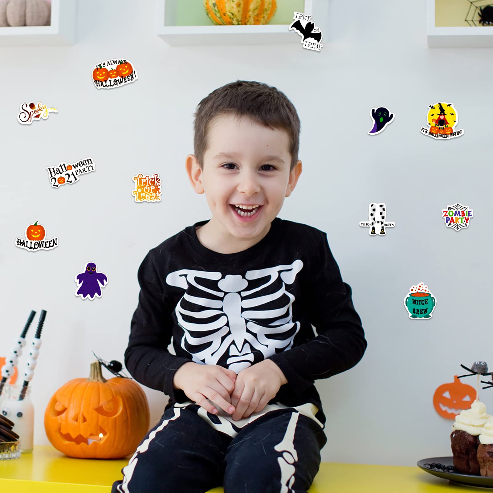50 Pcs Halloween Stickers for Kids - Cute Vinyl Waterproof Pumpkin Bat Ghost Stickers - Perfect for Laptop, Water Bottle, Envelopes, Crafts, Scrapbooking & Halloween Party Decorations
