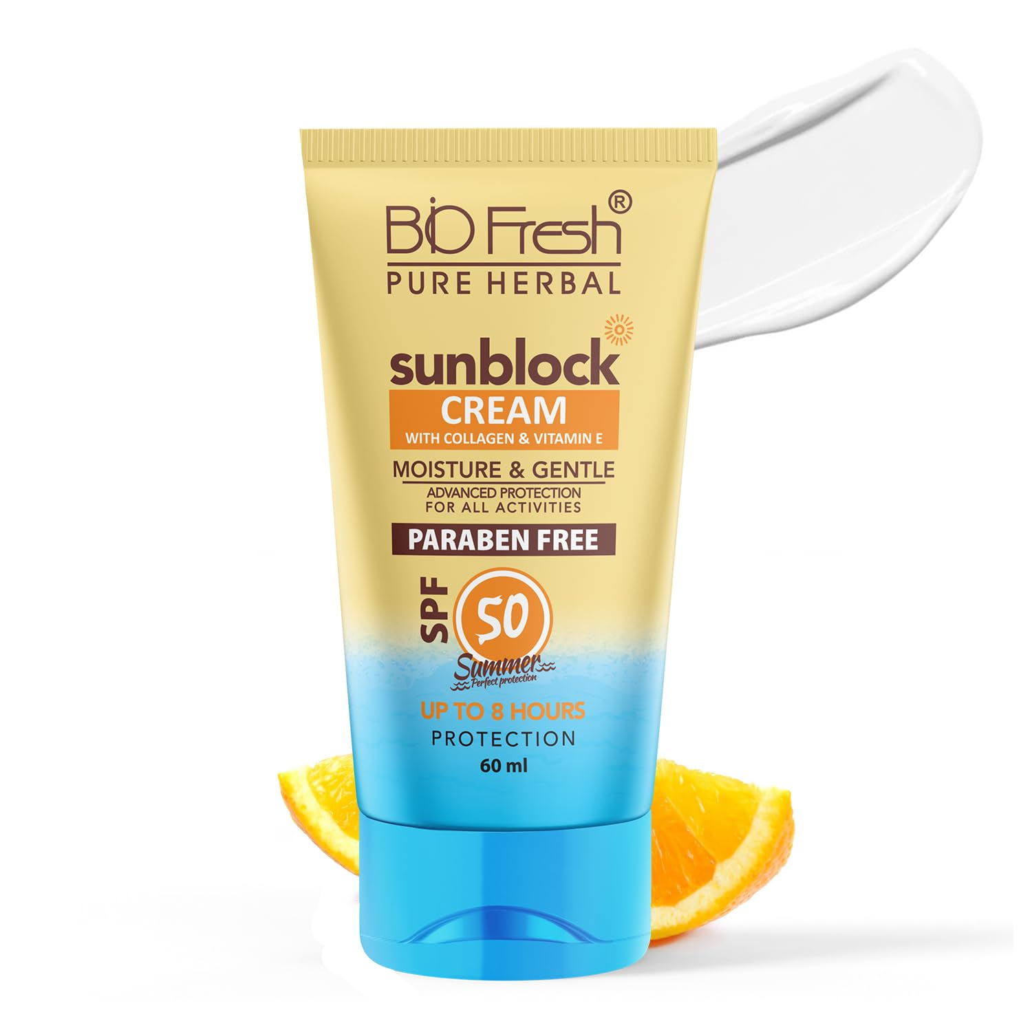 BIOFRESH HERBALS SPF 50 Sunscreen Cream - 60ml Face Sunscreen with Collagen & Vitamin E - UVA/UVB Protection for Oily, Dry & Acne-Prone Skin - No White Cast - Daily Moisturizer for Beach, Outdoor & Everyday Use