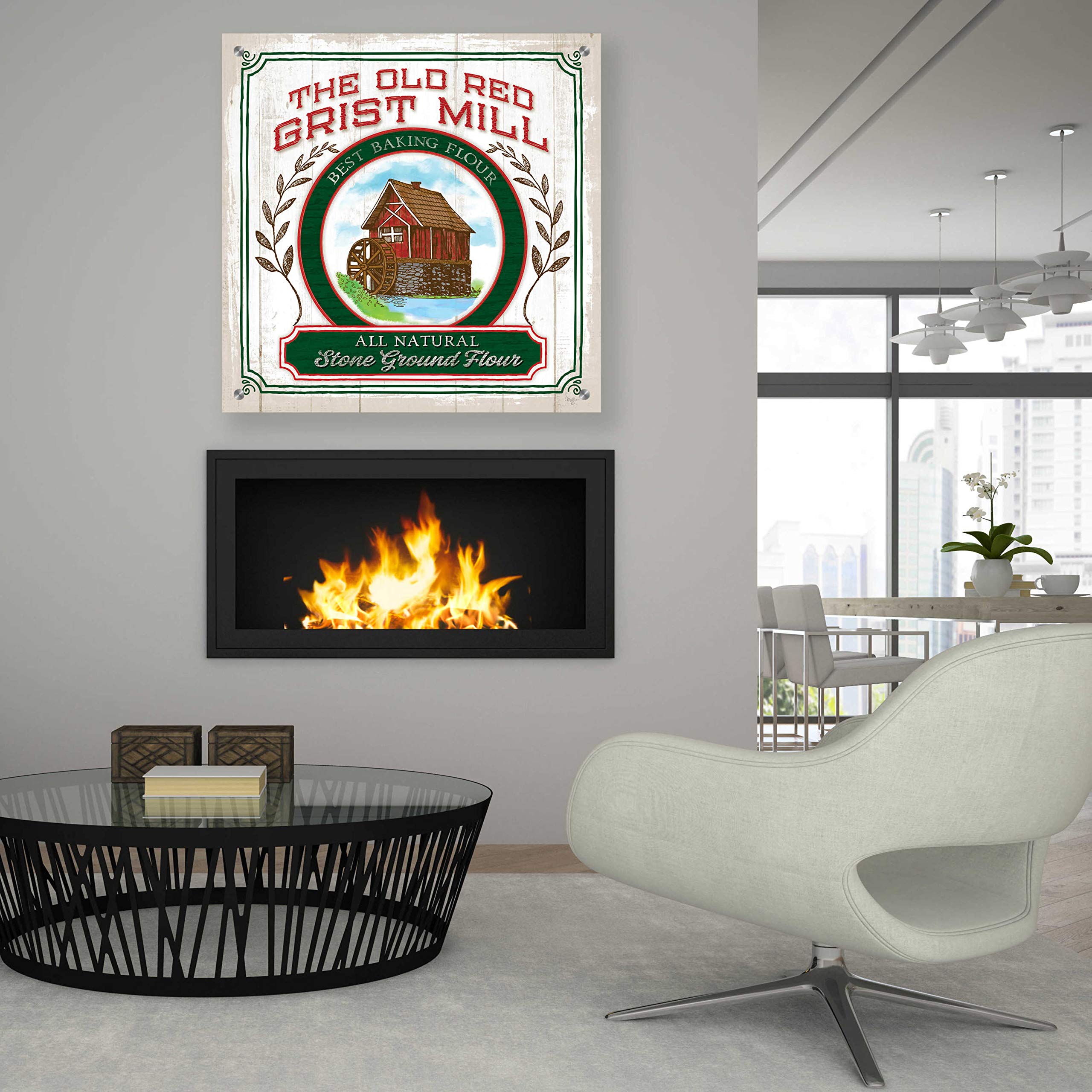 Epic Art 'Grist Mill Flour' by Mollie B - 36x36 Inch Acrylic Glass Wall Painting - Modern Home & Office Decor - Perfect for Living Room, Bedroom, Dining Area