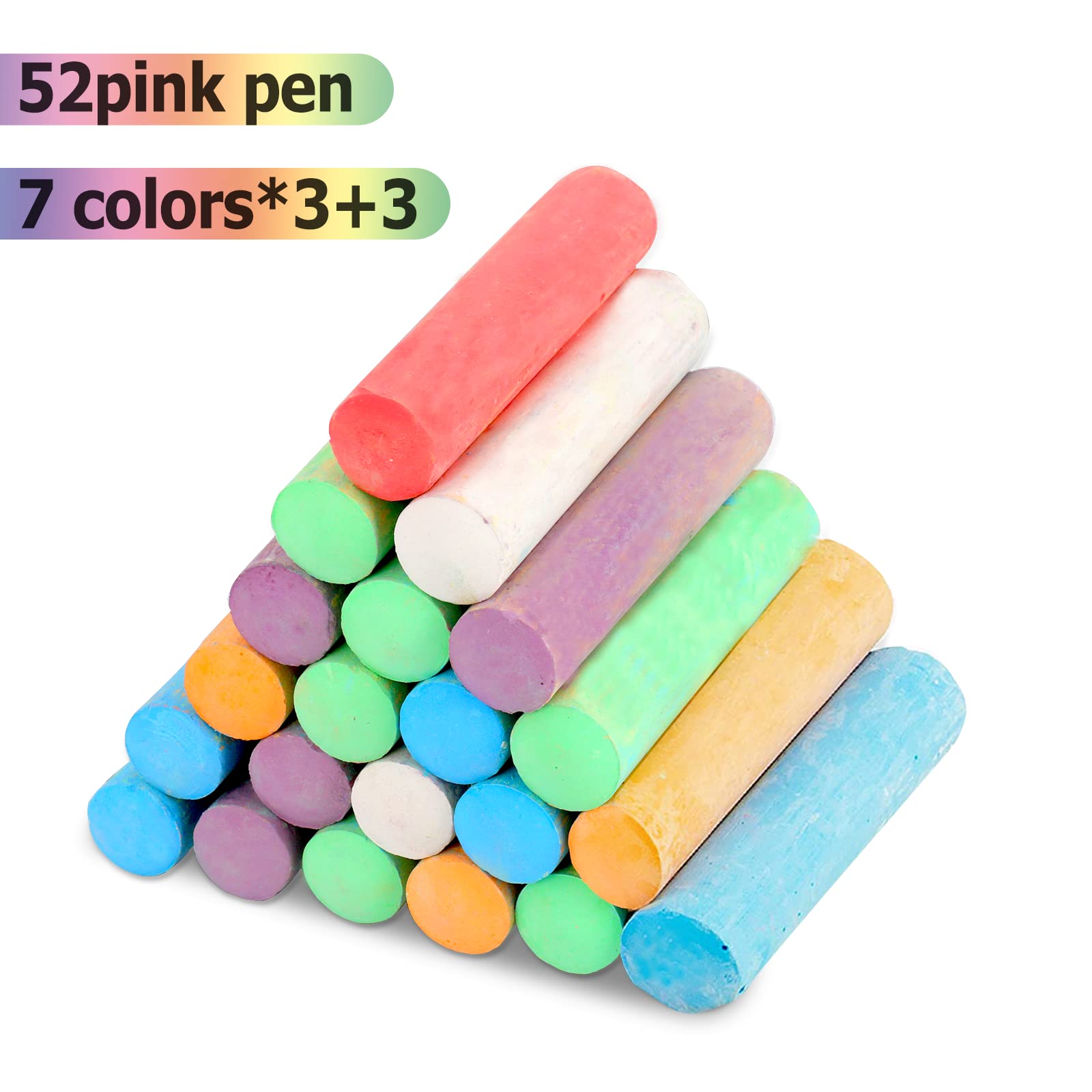 Washable Jumbo Sidewalk Chalk Set - 52 Pieces in 7 Vibrant Colors for Kids & Adults | Non-Toxic Outdoor & Classroom Chalkboard Paint | Perfect for Birthday Parties, School Activities & Driveway Art