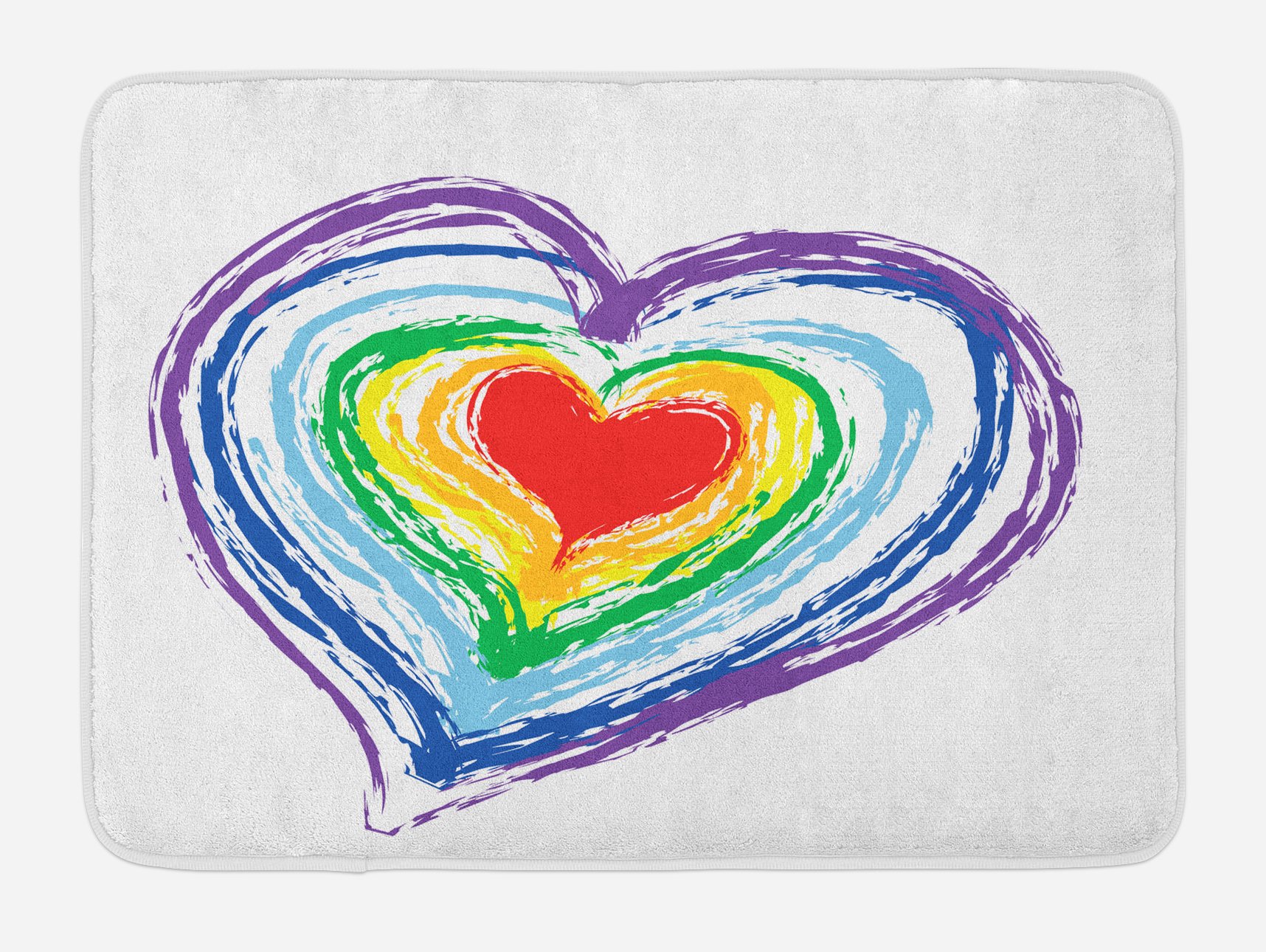 Ambesonne Plush Love Themed Bath Mat with Non-Slip Backing - Vibrant Rainbow Heart Design, Soft Bathroom Decor, 30.2