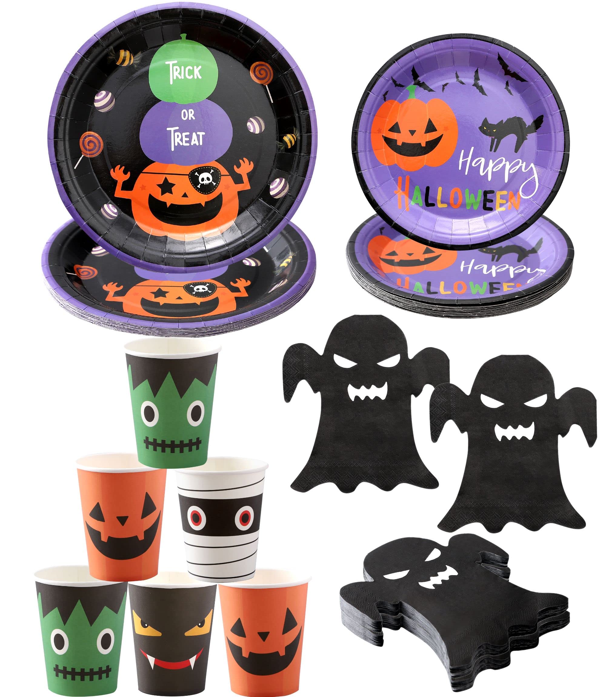Winoo Halloween Party Supplies Set - 16-Piece Dinnerware with Plates, Napkins & Cups for Halloween Decorations, Birthday Parties & Kids Pumpkin-Themed Dinner