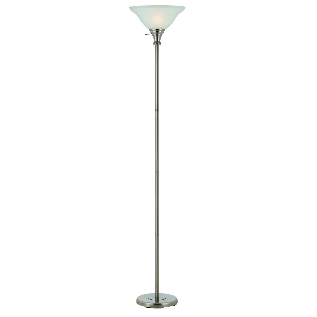 150W 3-Way Torchiere Floor Lamp with Glass Shade - Brushed Steel Finish - Adjustable Brightness for Living Room, Bedroom & Office Lighting