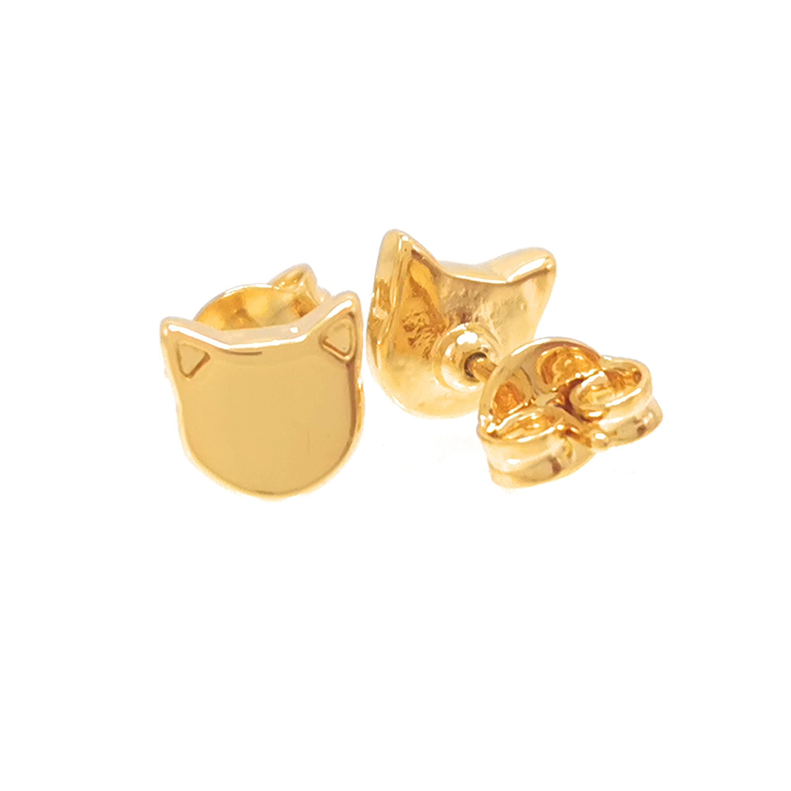 Premium Gold Plated Mini Stud Earrings - Airplane, Elephant, Heart, Padlock or Kitten Charms - Dainty Everyday Jewelry for Women & Teens - Perfect Gift for Birthdays, Anniversaries & Special Occasions - Tutti Jewelry (Cat)