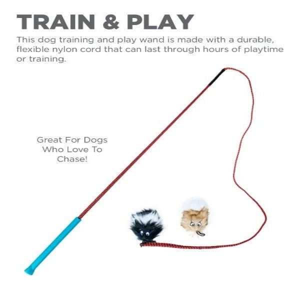 Outward Hound Tail Teaser Dog Wand - Interactive Dog Toy for Small & Large Dogs - Durable Black Teaser Wand for Indoor & Outdoor Play, Training & Exercise