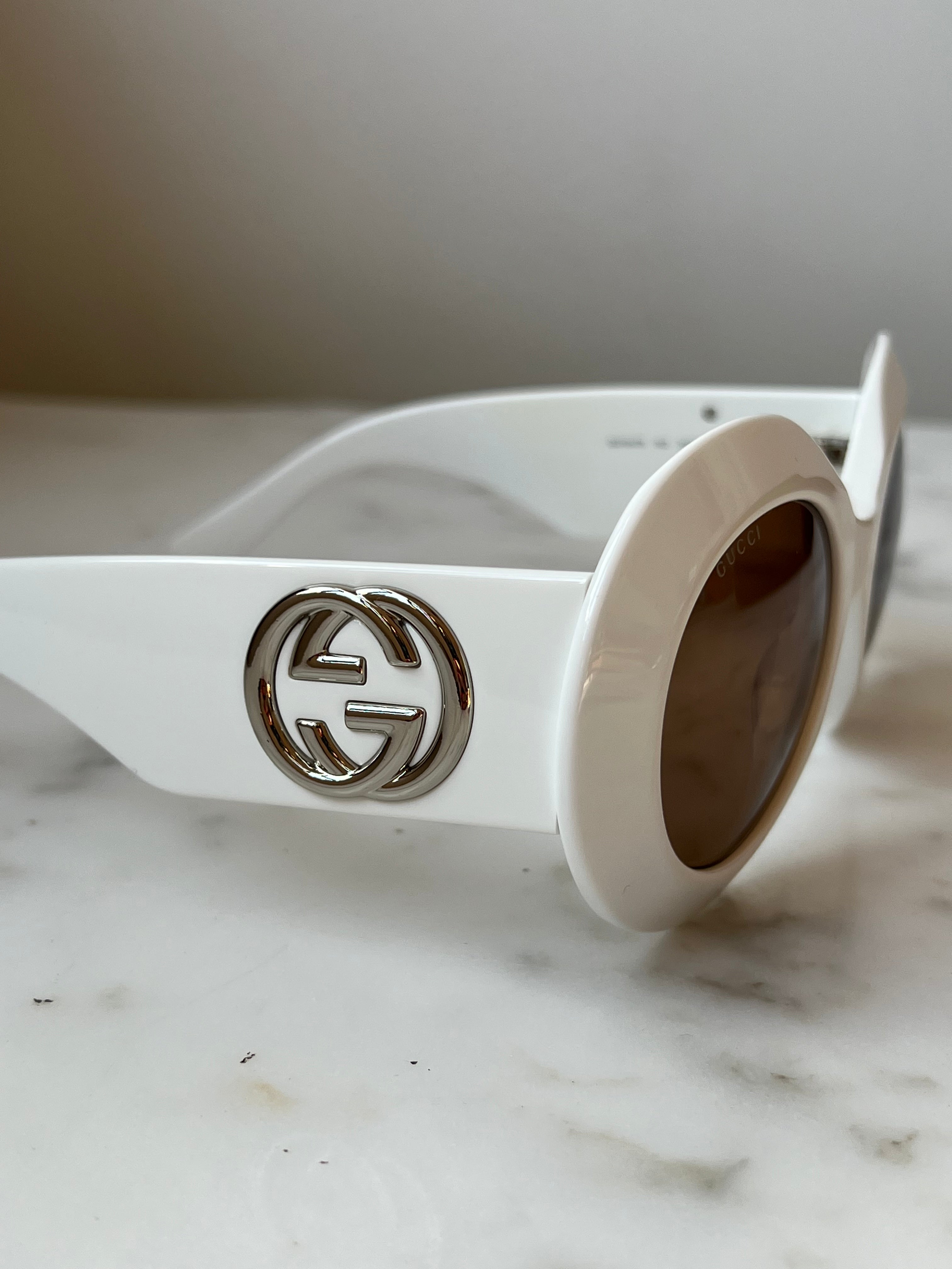 Gucci GG1647S White Thick Rim Round Sunglasses for Women & Men - UV Protection, Fashionable & Stylish for Summer, Beach, and Outdoor Activities