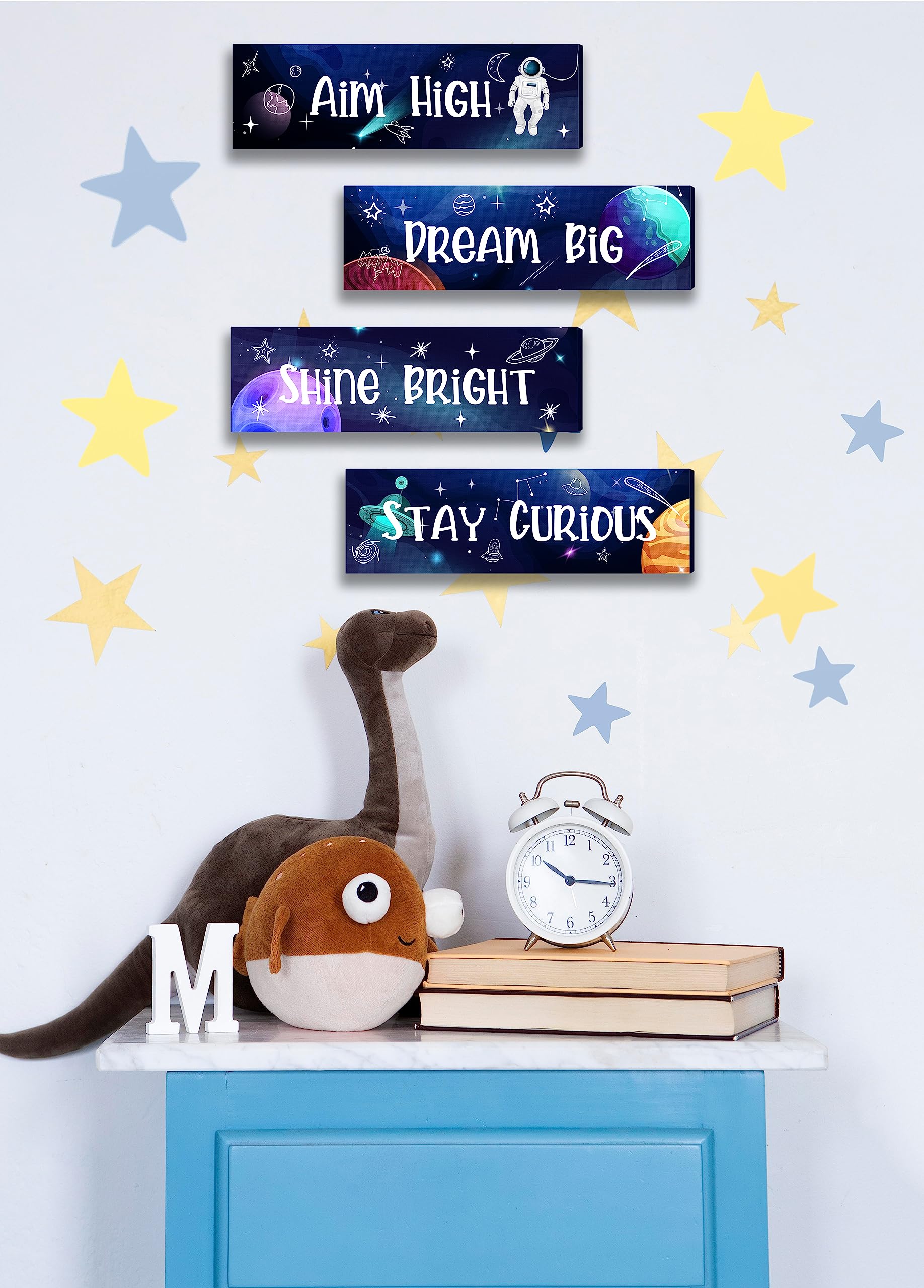 4 PCS Outer Space Wall Decor for Boys - Galaxy Themed Room Decor, Space Nursery Decor for Kids, Boys Bedroom Wall Art - Perfect for Space Themed Bedrooms, Playrooms & Kids' Rooms