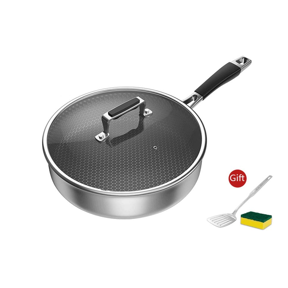 HOLPPO-URG 10 Inch Stainless Steel Open Skillet - Professional Chef's Induction Fry Pan with Scratch-Resistant Surface, 28cm Saute Pan for Perfect Searing & Stir-Frying - Ideal for Home Cooking & Restaurant Use