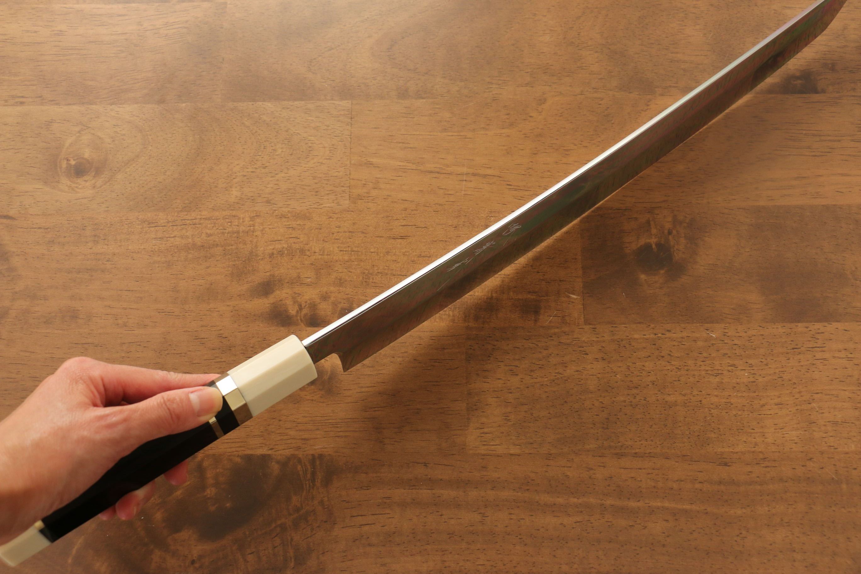 Premium Jikko Silver Steel No.3 Sakimaru Yanagiba 360mm Japanese Sushi Knife - Ebony Wood Handle with Decorative Ring - Perfect for Sushi Chefs & Japanese Cuisine Preparation
