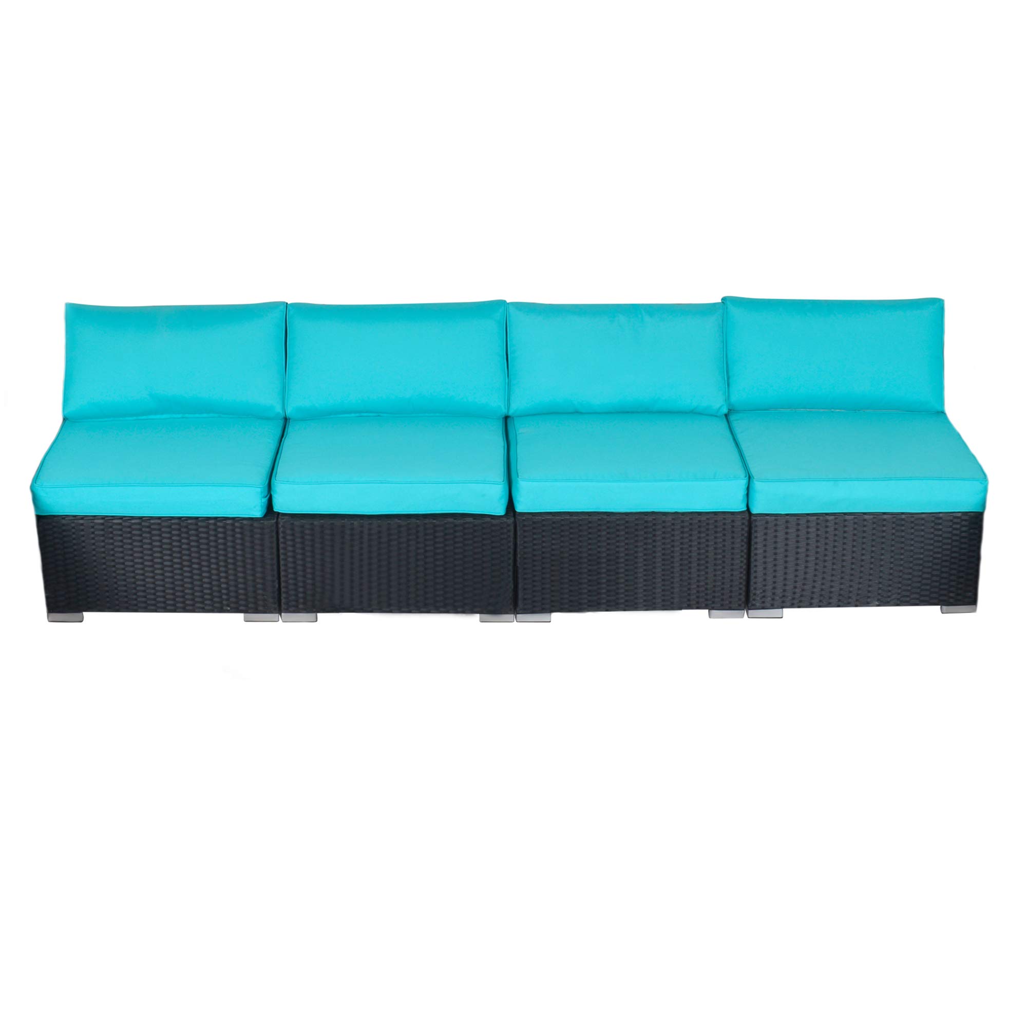 **SUNVIVI 4-Piece Outdoor Wicker Patio Loveseat Set - Armless Sectional Sofa with Removable Turquoise Cushions (Black) - Perfect for Backyard, Garden, and Poolside Relaxation**