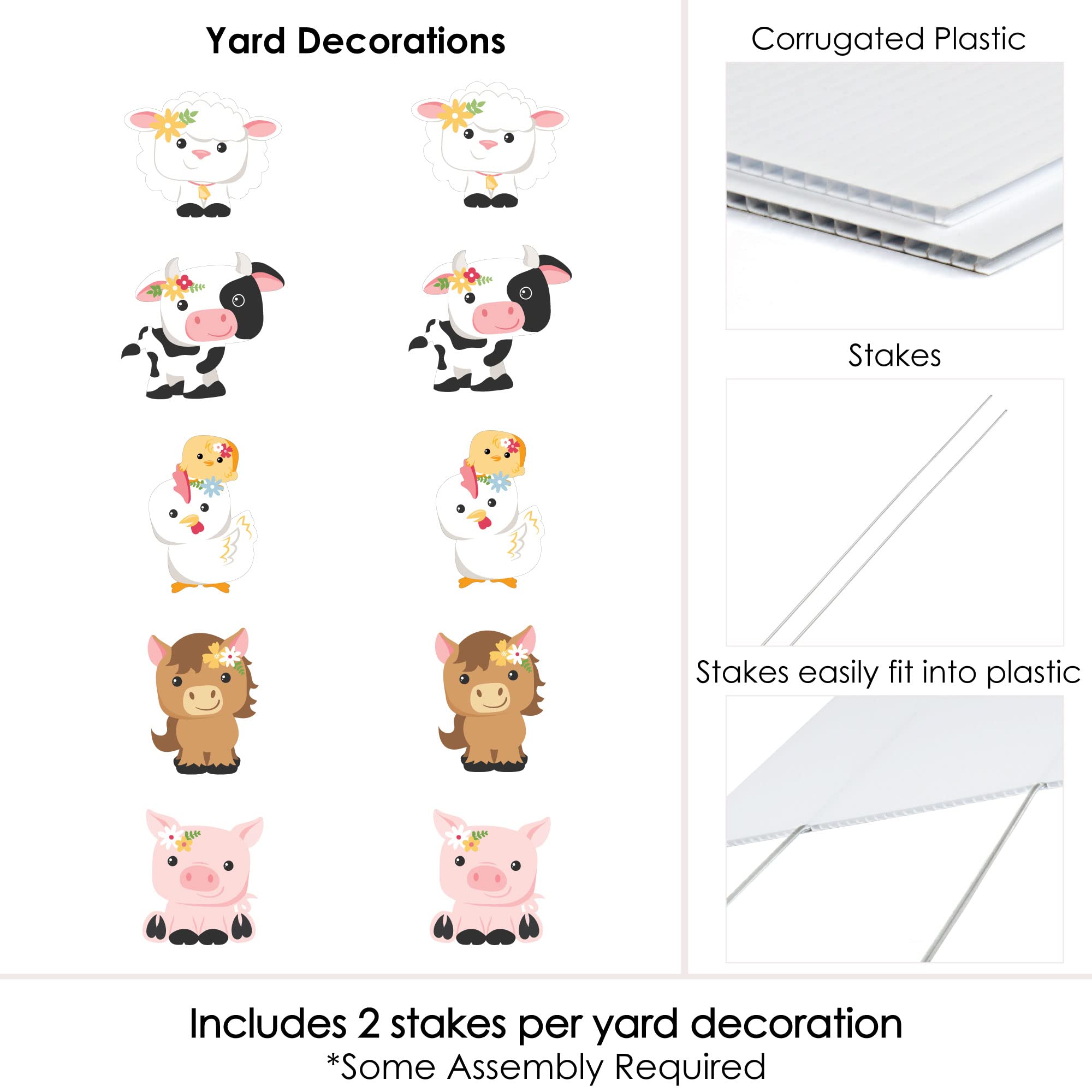 Big Dot of Happiness Girl Farm Animals Lawn Decorations - 10-Piece Outdoor Pink Barnyard Baby Shower & Birthday Party Yard Decor Set - Perfect for Garden, Backyard, and Outdoor Celebrations