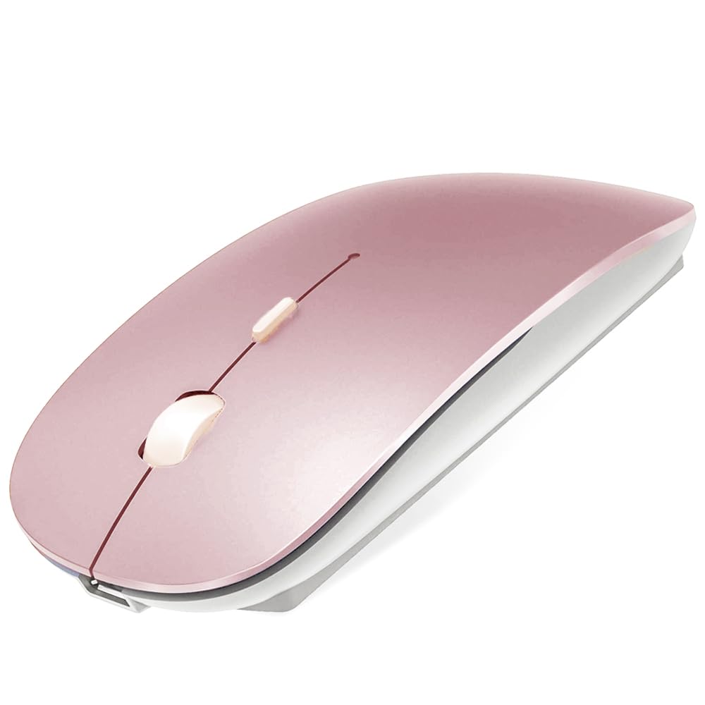 Rechargeable Bluetooth Mouse for MacBook, MacBook Air, MacBook Pro, iPad, Laptop, Notebook, PC, Chromebook - Wireless Mouse with Long Battery Life (Rose Gold) - Perfect for Work, Travel, and Home Office Use