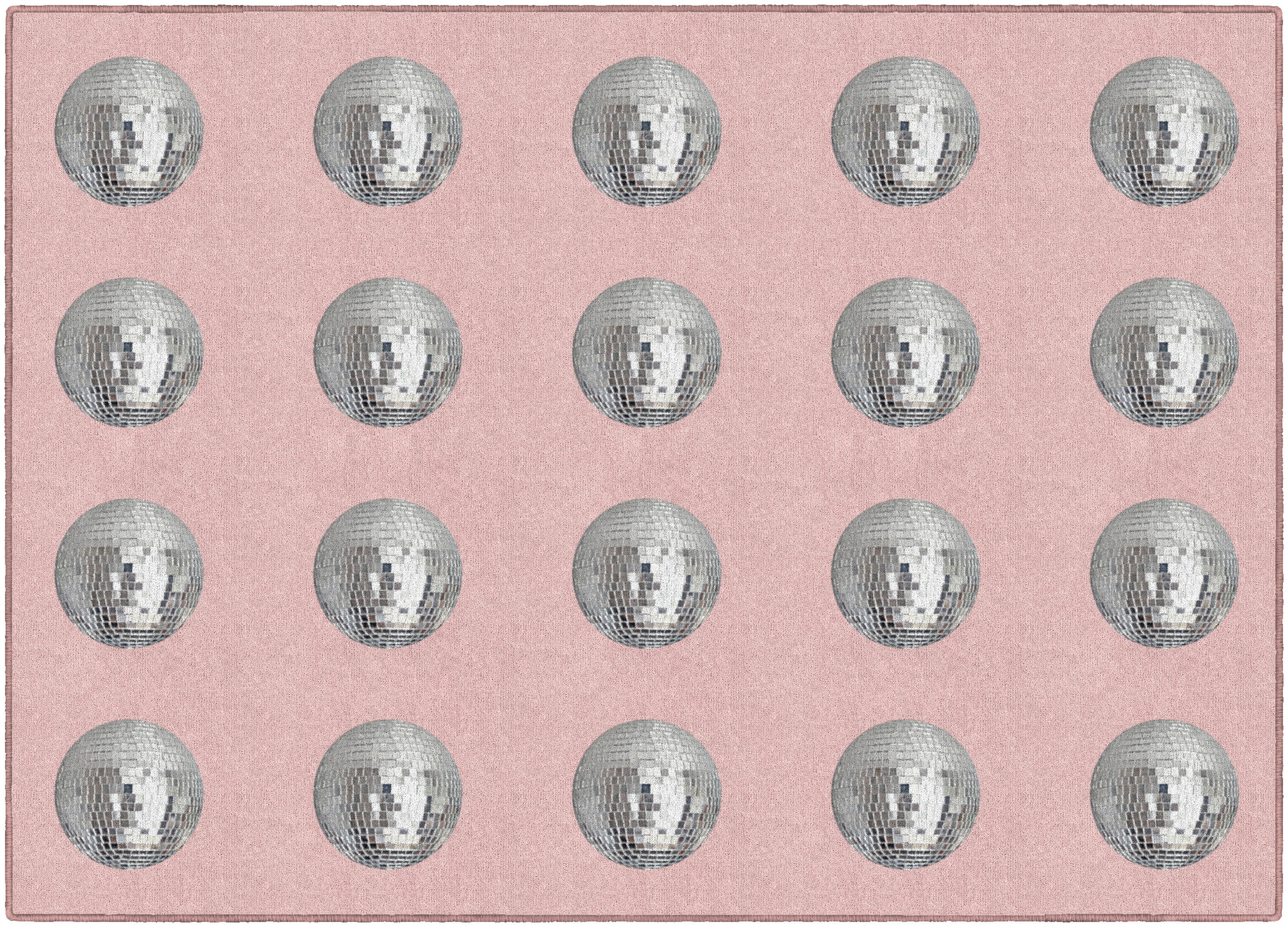 Blush Pink Disco Ball Criss Cross Applesauce Area Rug - Playroom & Kids Bedroom Decor - Perfect for Nursery, Classroom, and Dance Party Themes