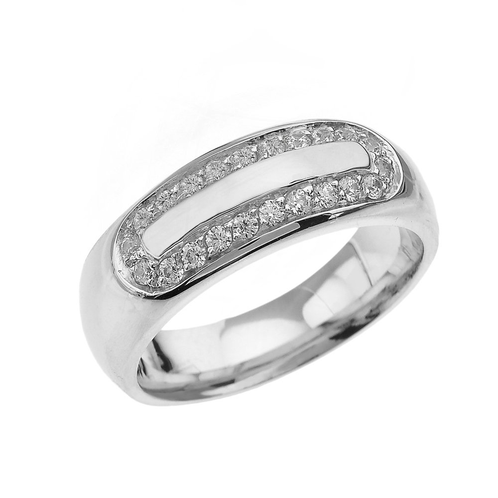 Men's Sterling Silver White Topaz Comfort Fit Wedding Band Ring - Elegant & Durable for Engagement, Anniversary & Everyday Wear