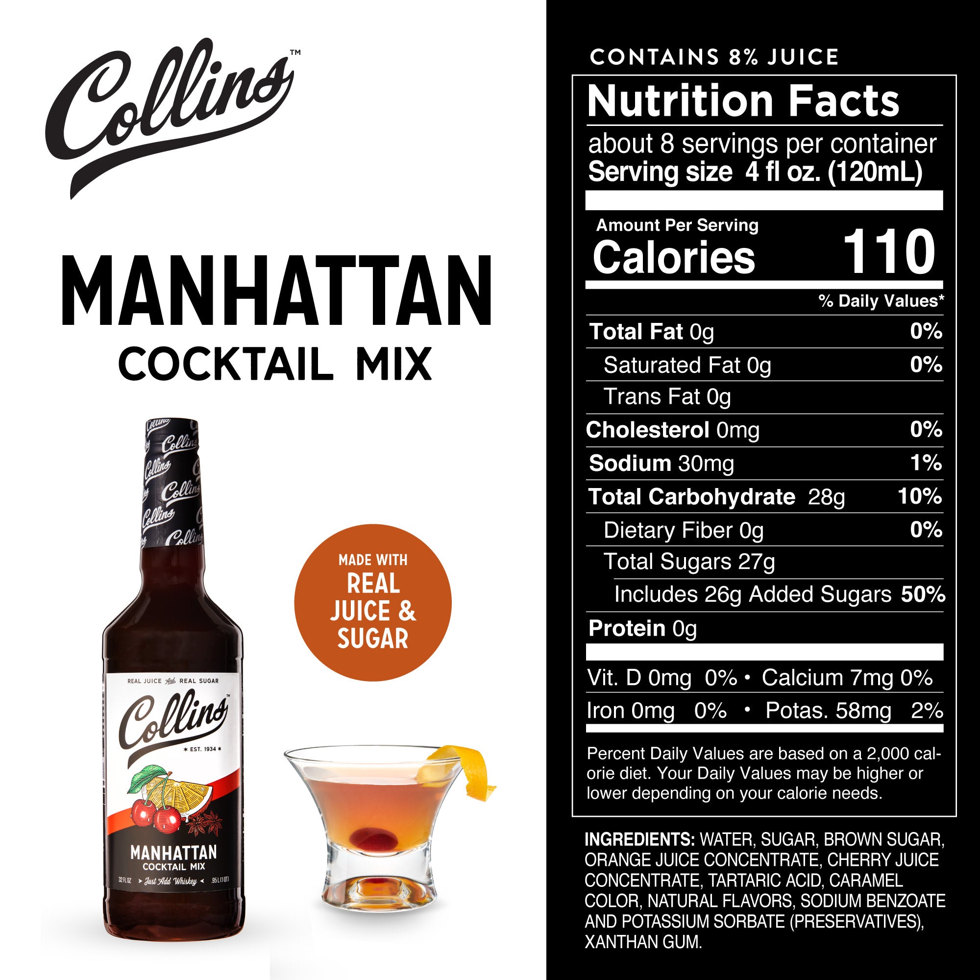 Premium Manhattan Cocktail Mix - 32 oz Bottle | Classic Whiskey Cocktail Mixer for Home Bars, Parties & Entertaining | Perfect for Happy Hours, Dinner Parties & Special Occasions