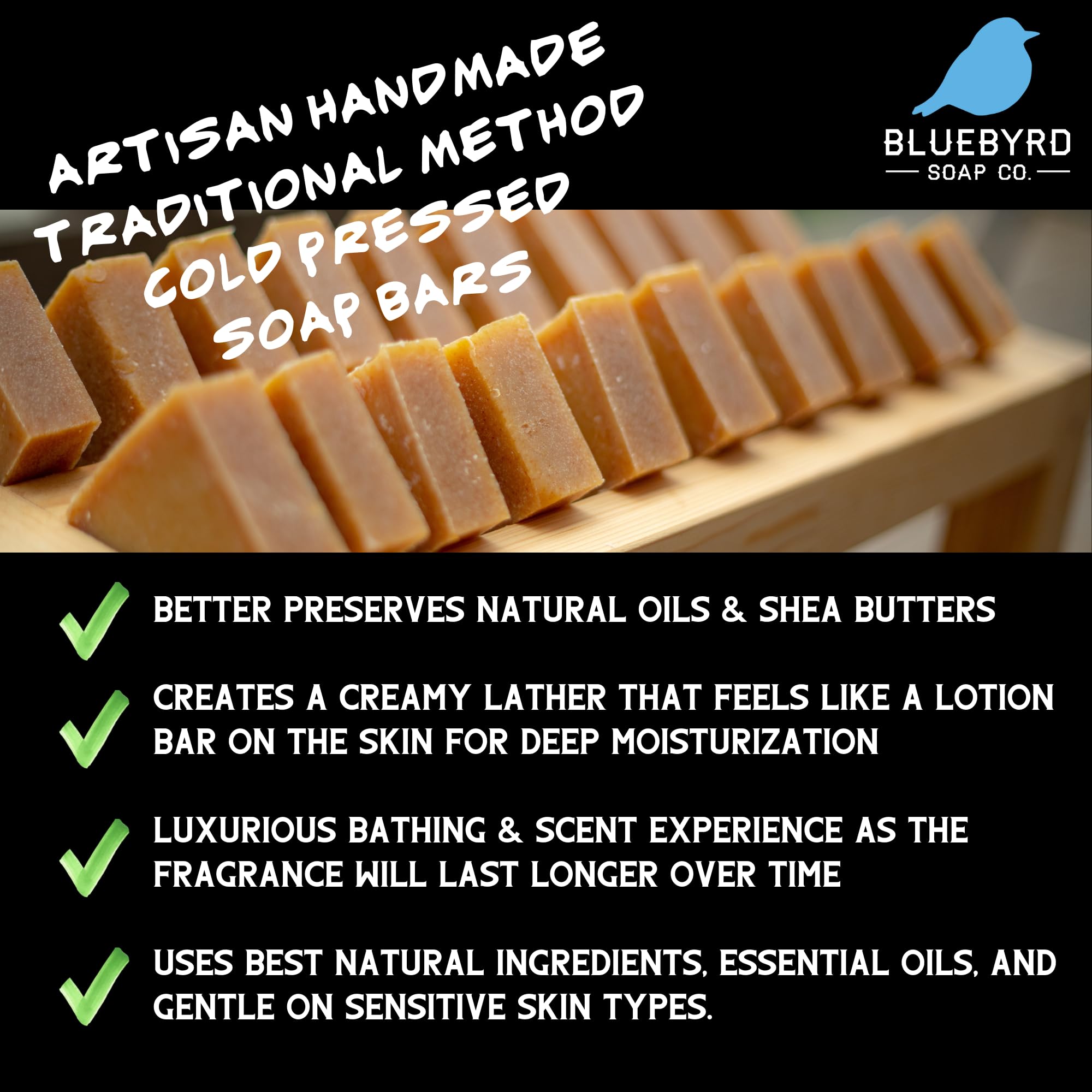 Bluebyrd Soap Co. Lavender Woods Bar Soap - 100% Natural Essential Oil Fragranced, Organic Handmade Body Wash Bar with Skin-Nourishing Ingredients | Gentle Cleansing for Dry & Sensitive Skin | Perfect for Relaxing Baths, Spa Days & Gift Giving