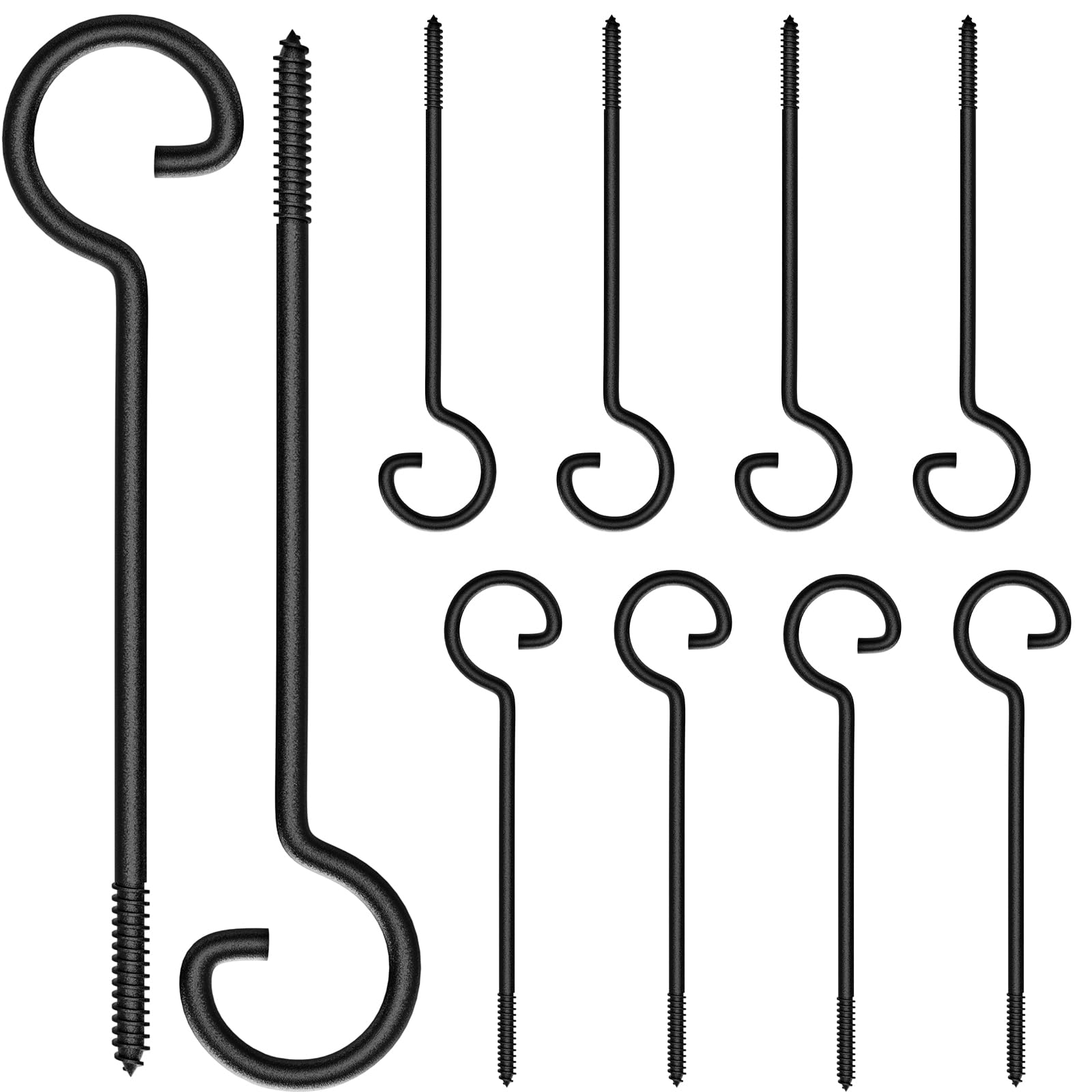 9in Heavy Duty Screw Hooks 10Pcs - Black Ceiling Hooks for Christmas Lights, Curtains, Plants & Kitchen Organization - Indoor/Outdoor Hanging Solutions for Home Decor & Storage