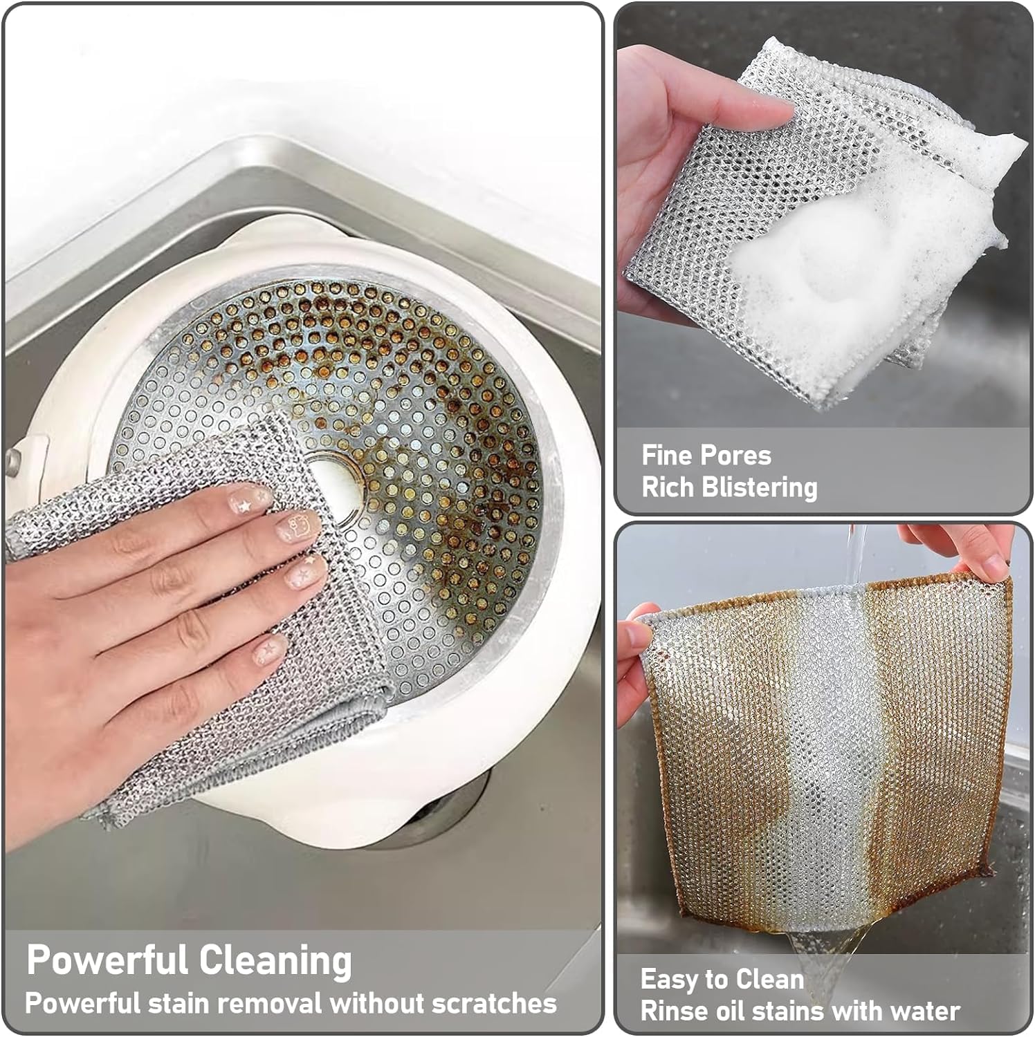 Premium Non-Scratch Wire Dish Cloths - 3 Pack Multipurpose Kitchen Cleaning Rags for Wet & Dry Use | Gentle on Dishes, Countertops, Sinks | Ideal for Washing, Scrubbing & Polishing