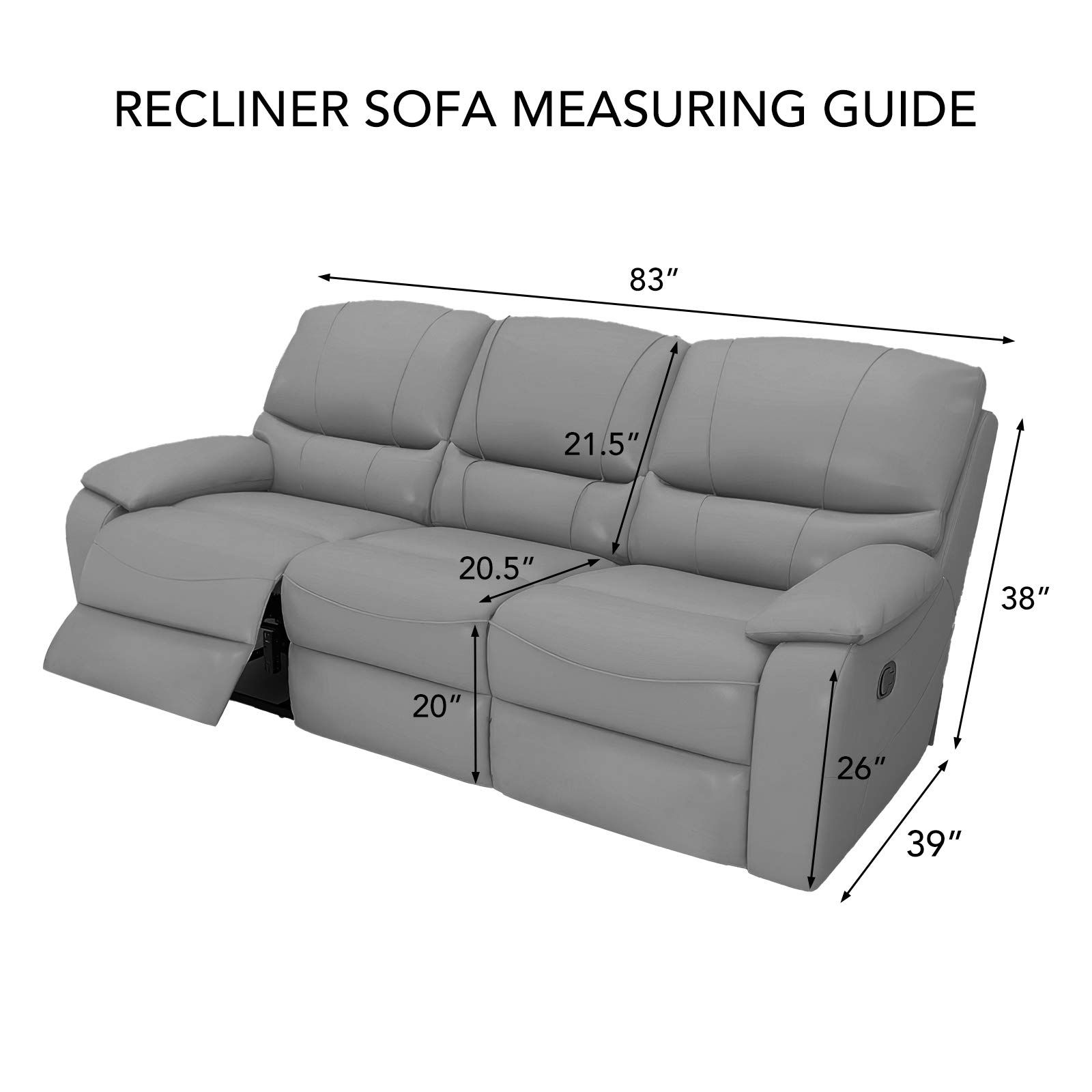 PureFit Super Stretch 3-Seat Recliner Sofa Cover with Pockets - Non-Slip Soft Slipcover, Washable Spandex Furniture Protector for Kids & Pets (Gray) | Perfect for Living Room, Family Room & Home Theater Seating Protection