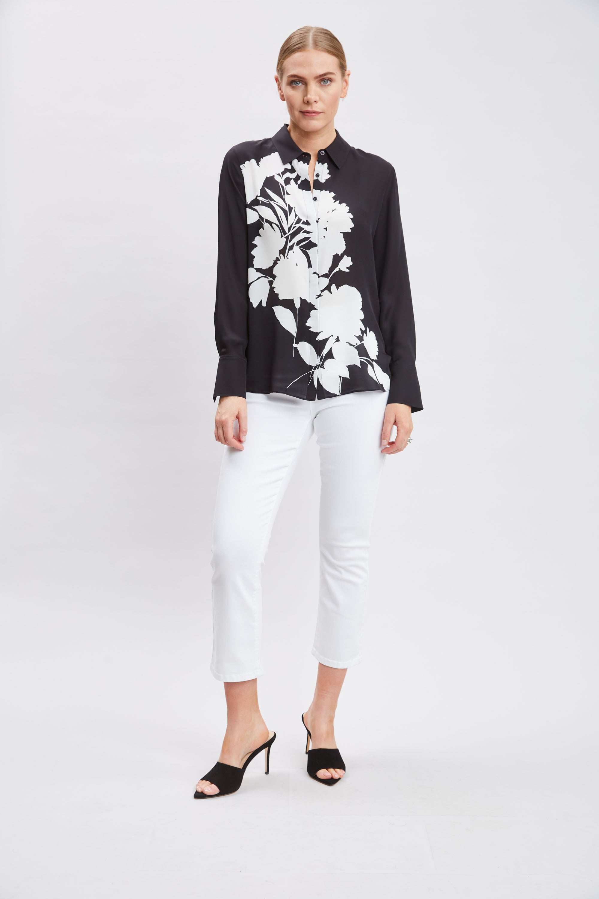 Midnight Garden Print Shirt for Women - Floral Design Casual Tops - Perfect for Spring Outfits & Summer Fashion