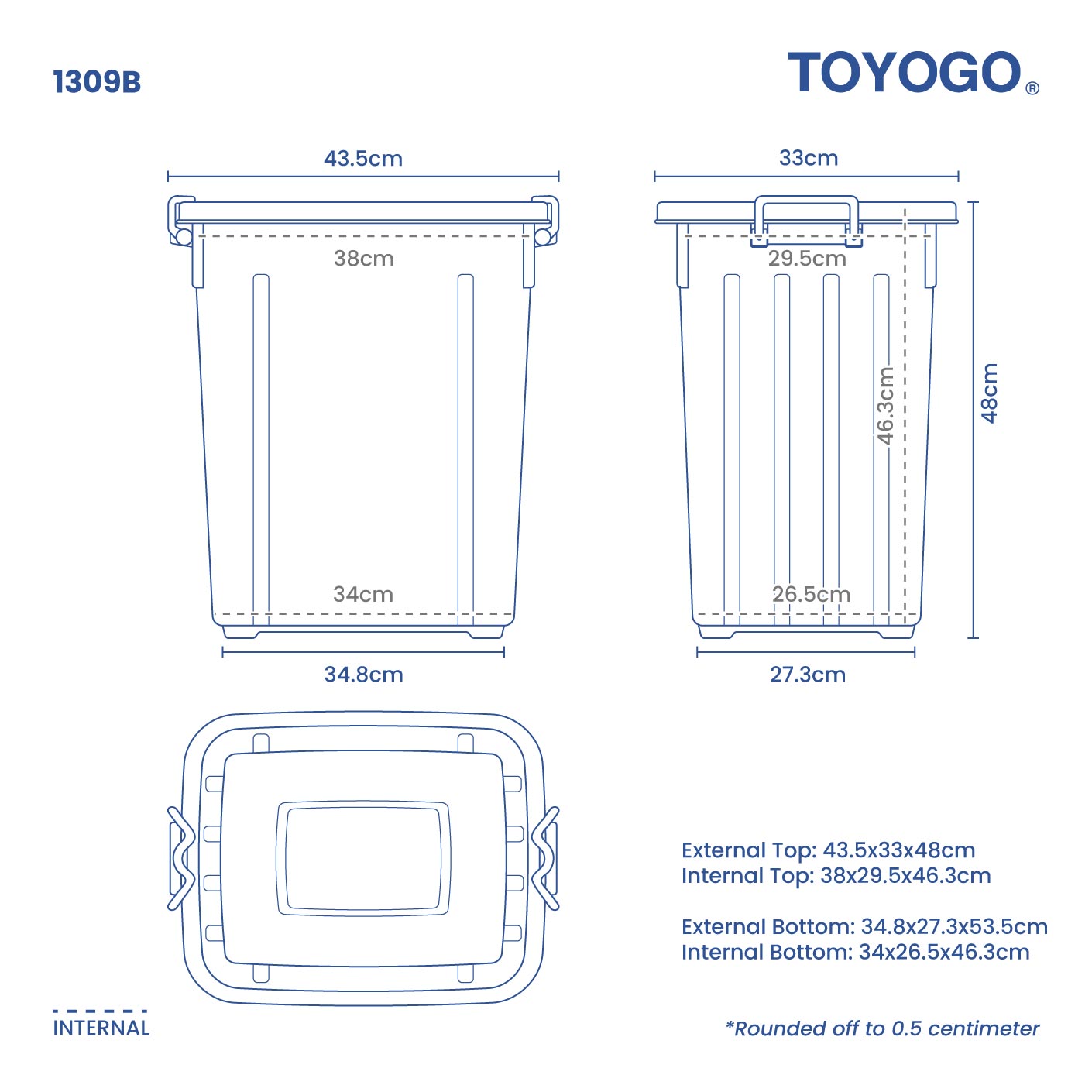 Utility Bin with Cover (1309) - Durable Storage Container for Home, Office & Garage Organization