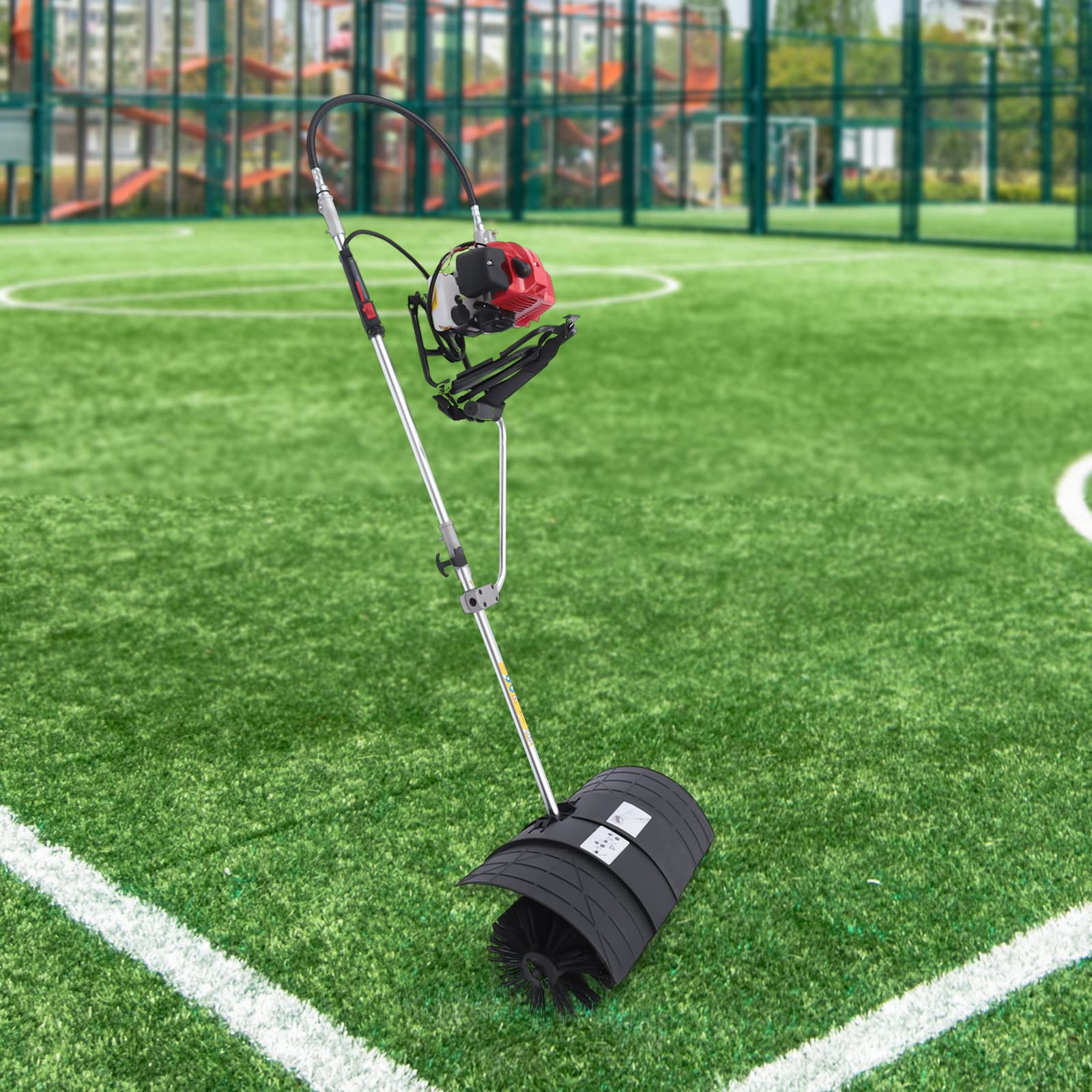2.3HP Gasoline Power Broom - 2 Stroke Lawn Sweeper Machine for Artificial Turf Cleaning | Heavy Duty Hand Push Brush for Park, Garden, Driveway & Commercial Turf Maintenance