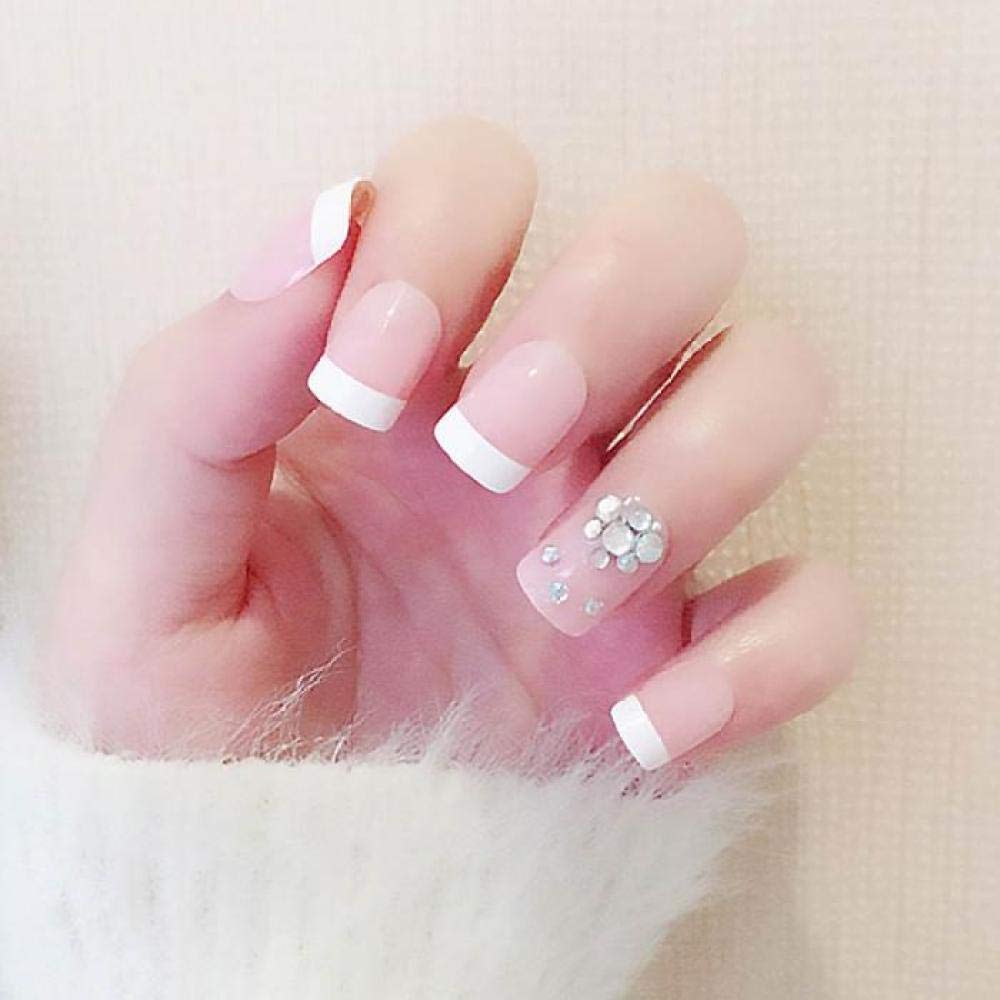 24PCS False Nails Kit - Pink Short French Tip Artificial Nails with Rhinestones for Women | DIY Manicure & Nail Art | Perfect for Parties, Weddings, Date Nights & Special Occasions